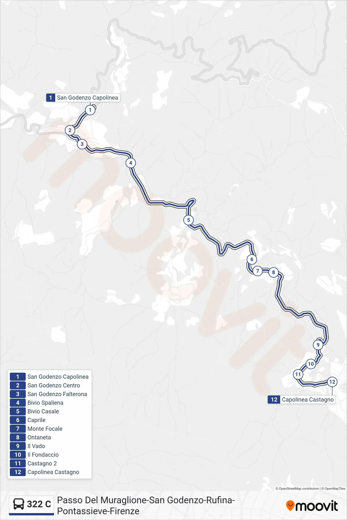 Linea 322 C bus (Capolinea Castagno) - Percorsi e fermate sulla mappa