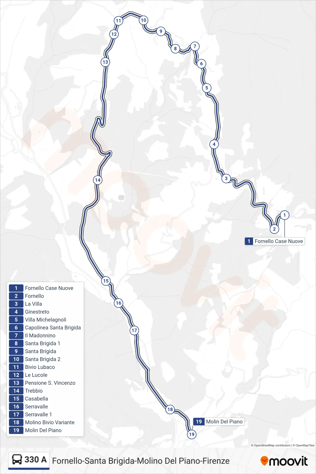 Linea 330 A bus (Molin Del Piano) - Percorsi e fermate sulla mappa