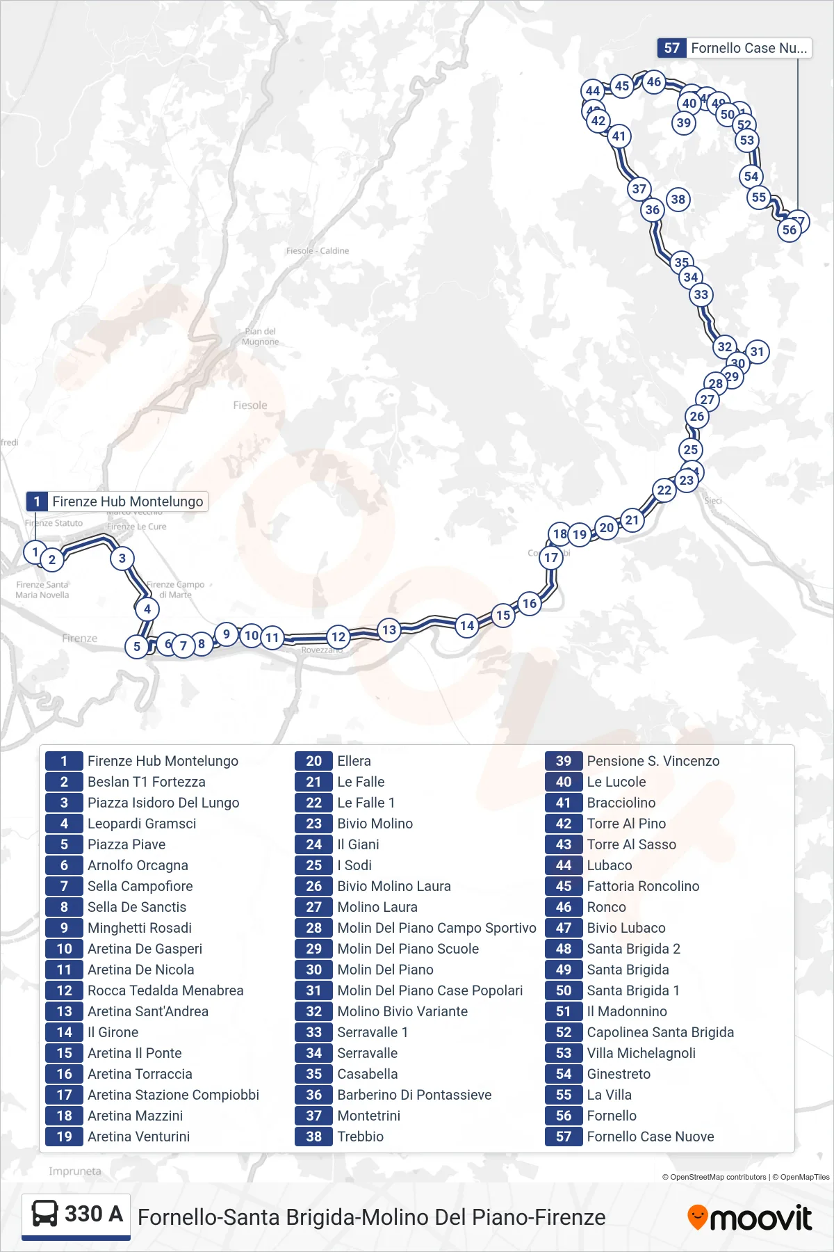 Linea 330 A bus (Fornello Case Nuove) - Percorsi e fermate sulla mappa