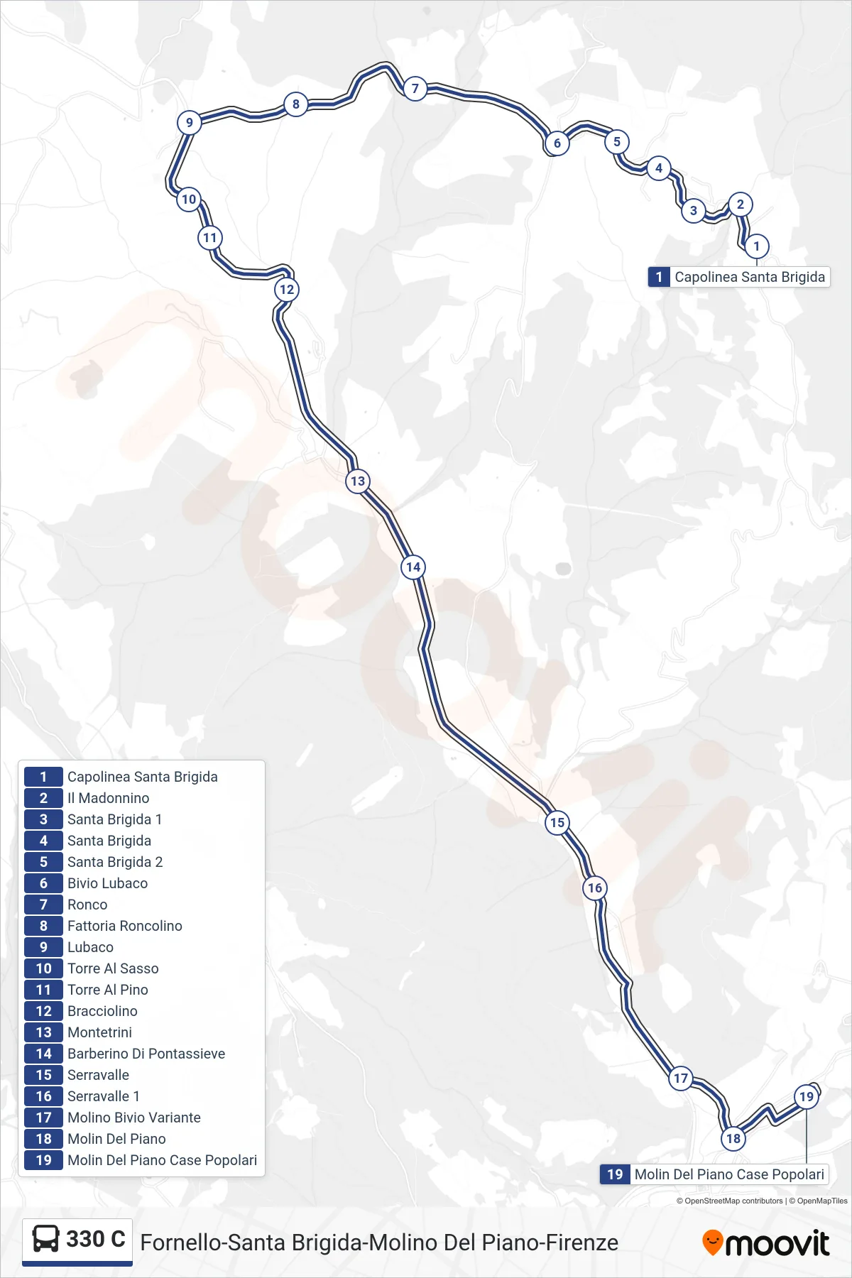 Linea 330 C  bus (Molin Del Piano Case Popolari) - Percorsi e fermate sulla mappa