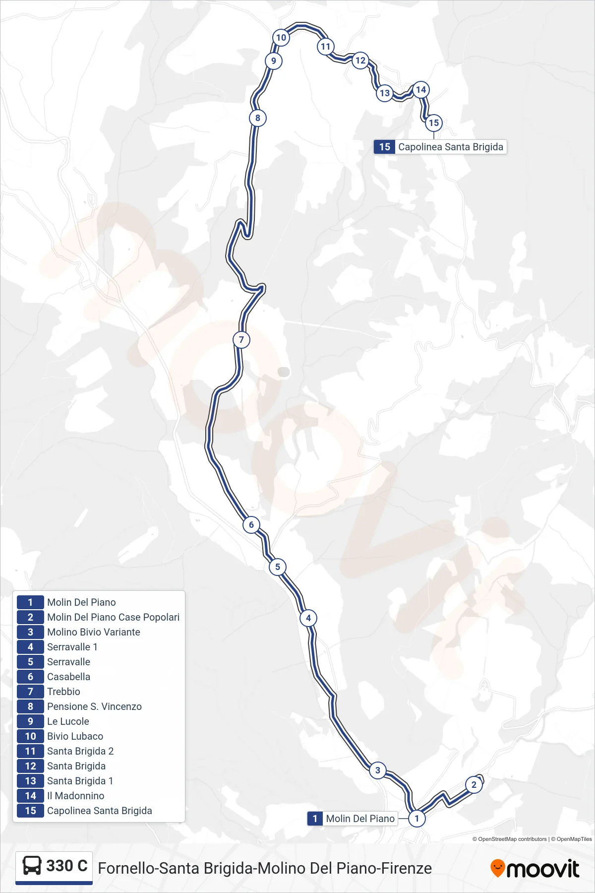 Linea 330 C bus (Capolinea Santa Brigida) - Percorsi e fermate sulla mappa