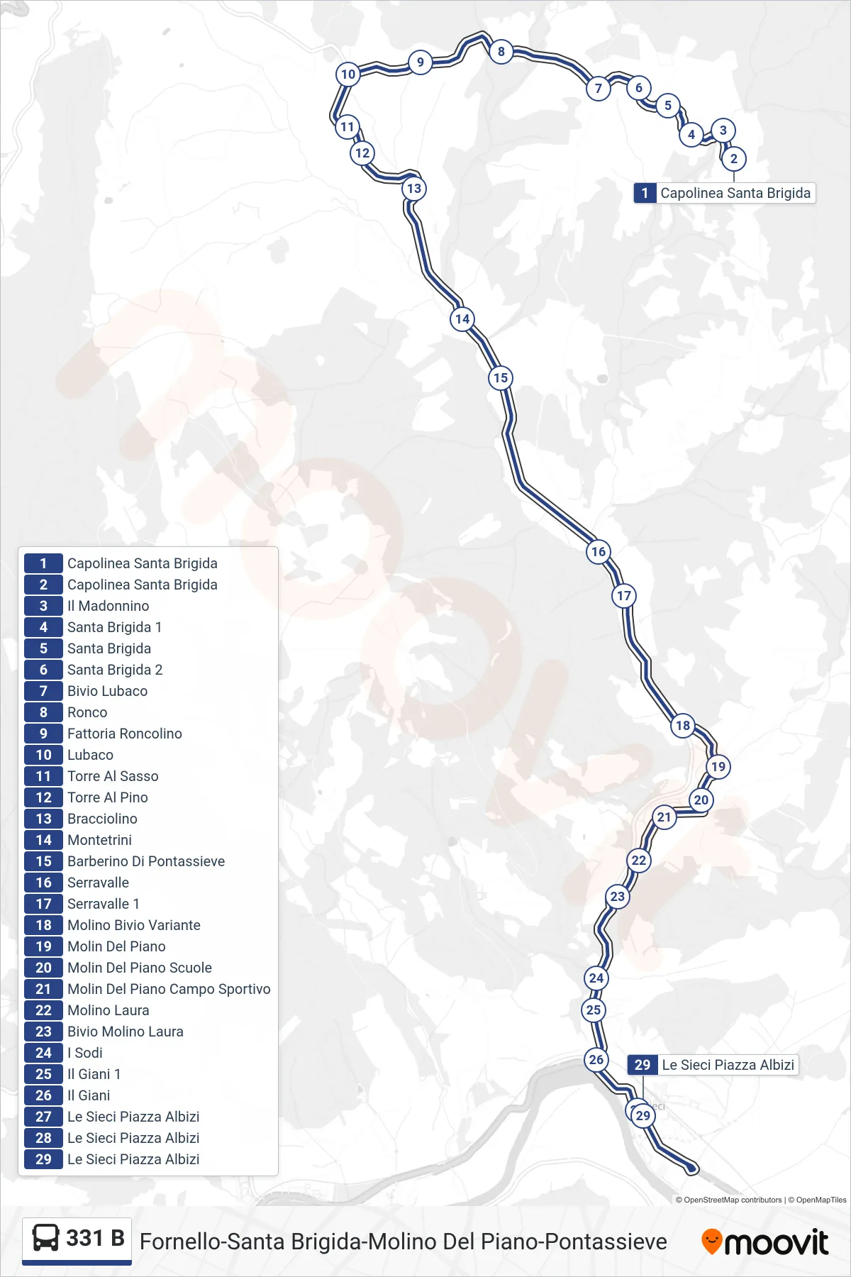 Linea 331 B bus (Le Sieci Piazza Albizi) - Percorsi e fermate sulla mappa