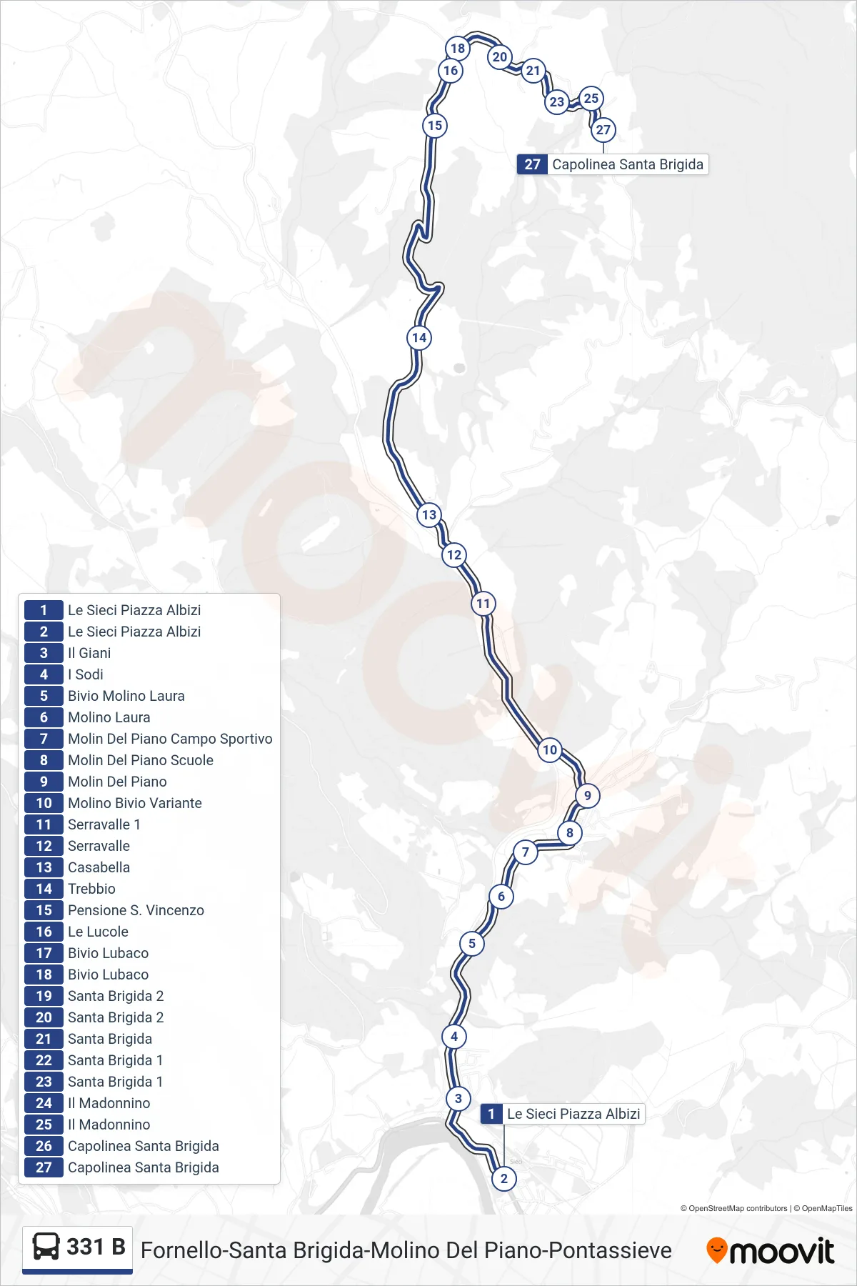 Linea 331 B  bus (Capolinea Santa Brigida) - Percorsi e fermate sulla mappa