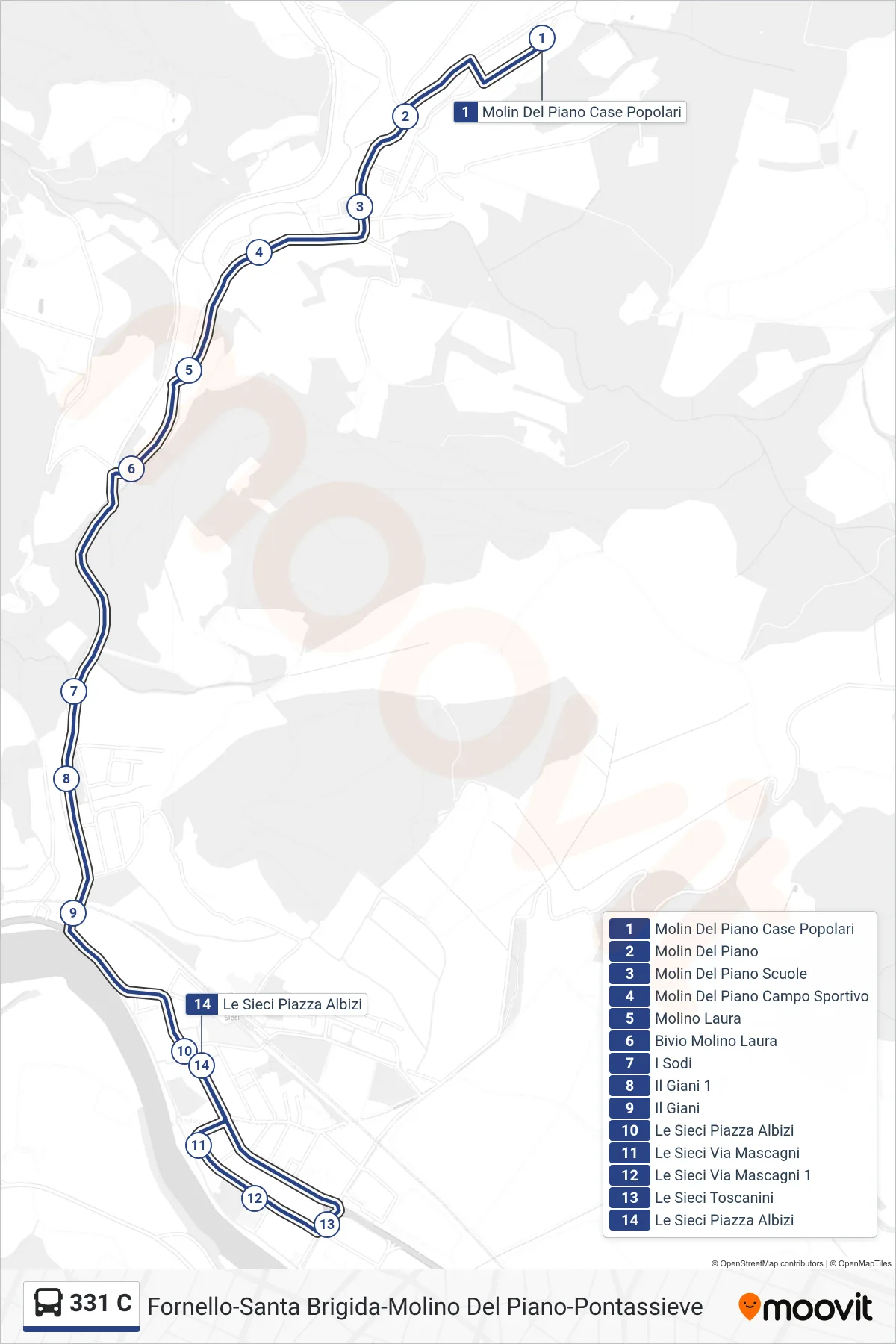 Linea 331 C bus (Le Sieci Piazza Albizi) - Percorsi e fermate sulla mappa