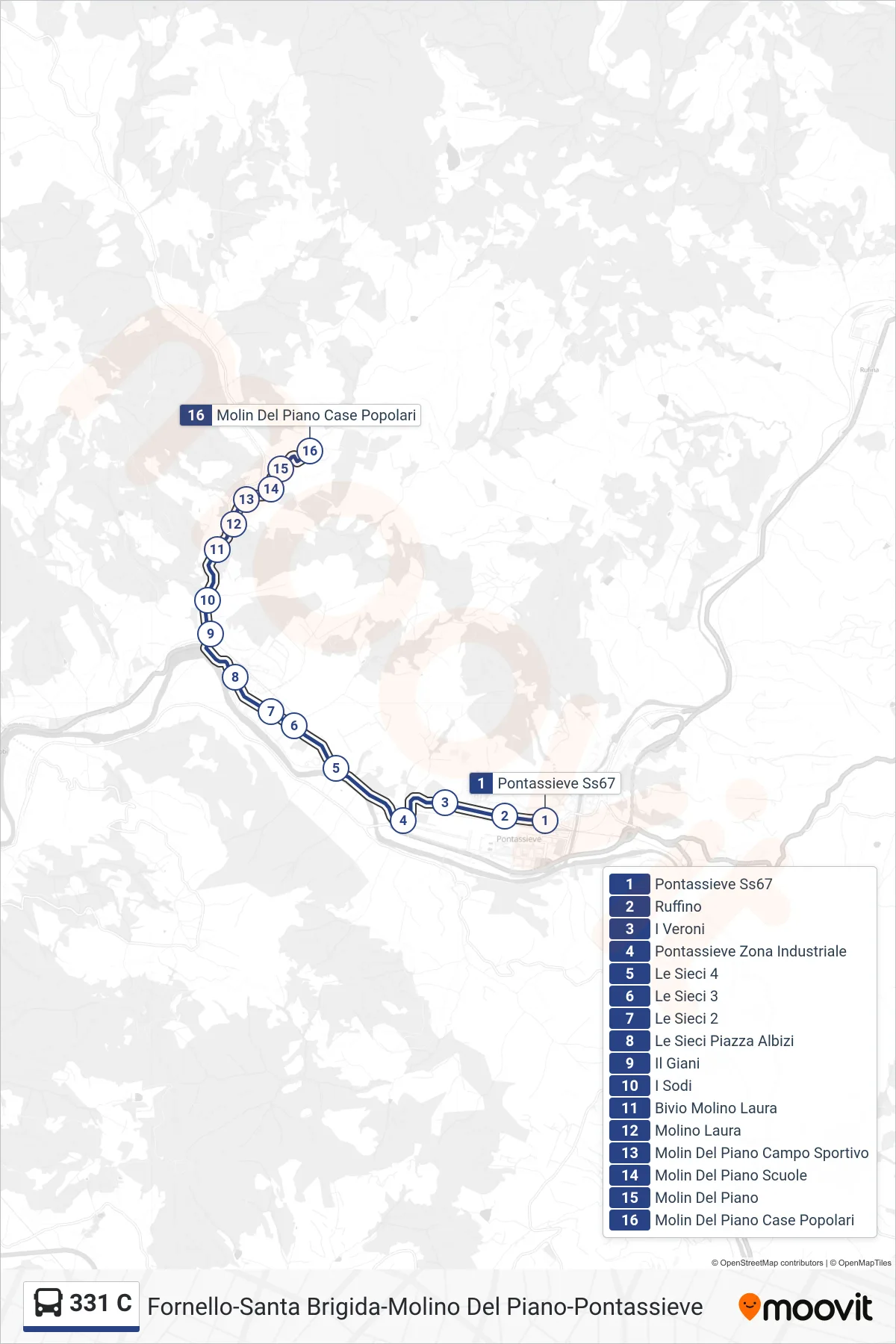 Linea 331 C  bus (Molin Del Piano Case Popolari) - Percorsi e fermate sulla mappa
