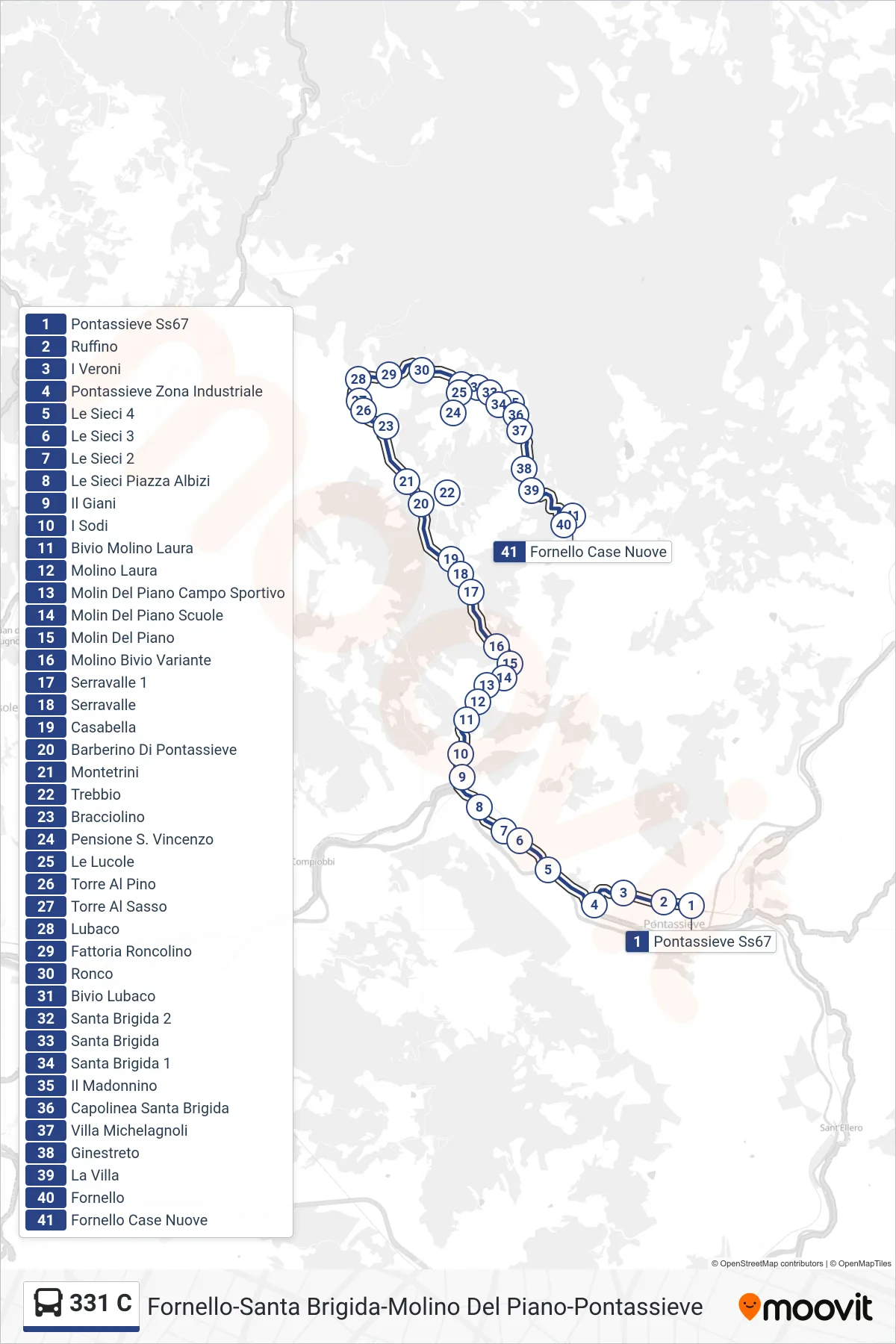 Linea 331 C bus (Fornello Case Nuove) - Percorsi e fermate sulla mappa