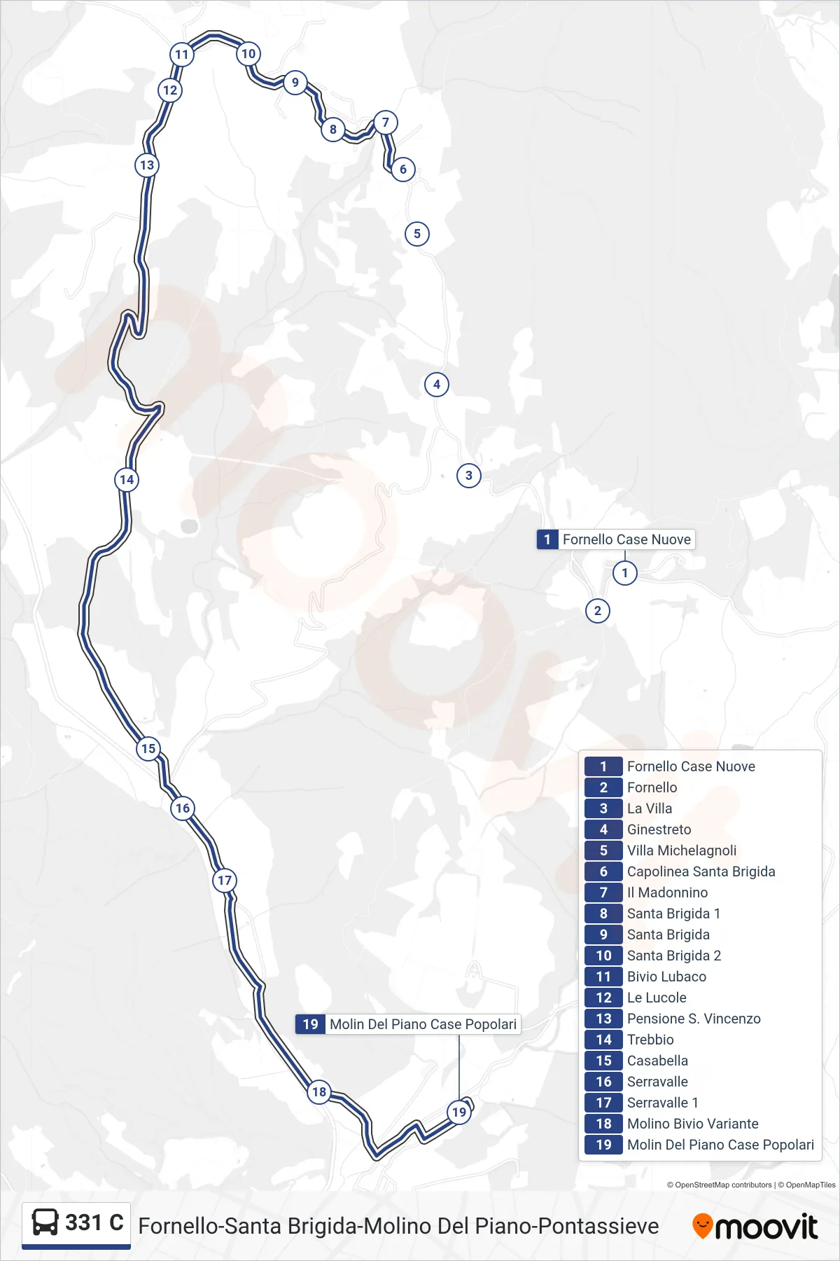 Linea 331 C  bus (Molin Del Piano Case Popolari) - Percorsi e fermate sulla mappa