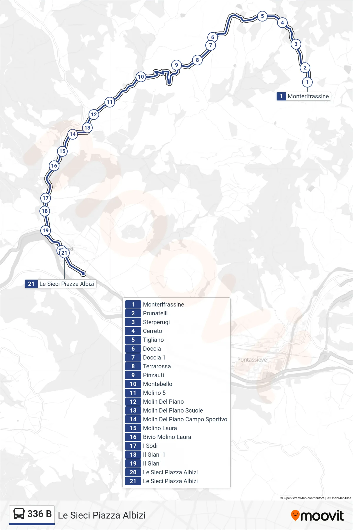 Linea 336 B bus (Le Sieci Piazza Albizi) - Percorsi e fermate sulla mappa