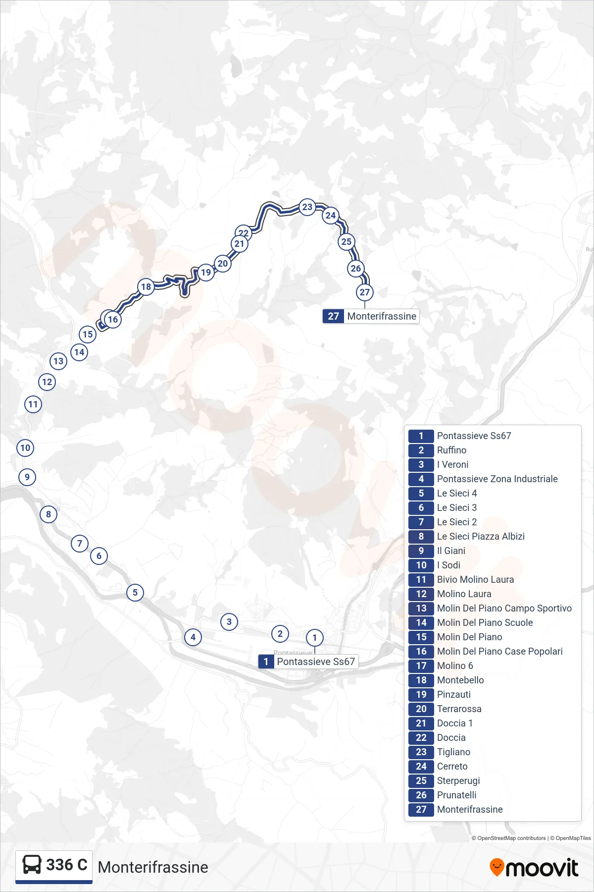 Linea 336 C bus (Monterifrassine) - Percorsi e fermate sulla mappa