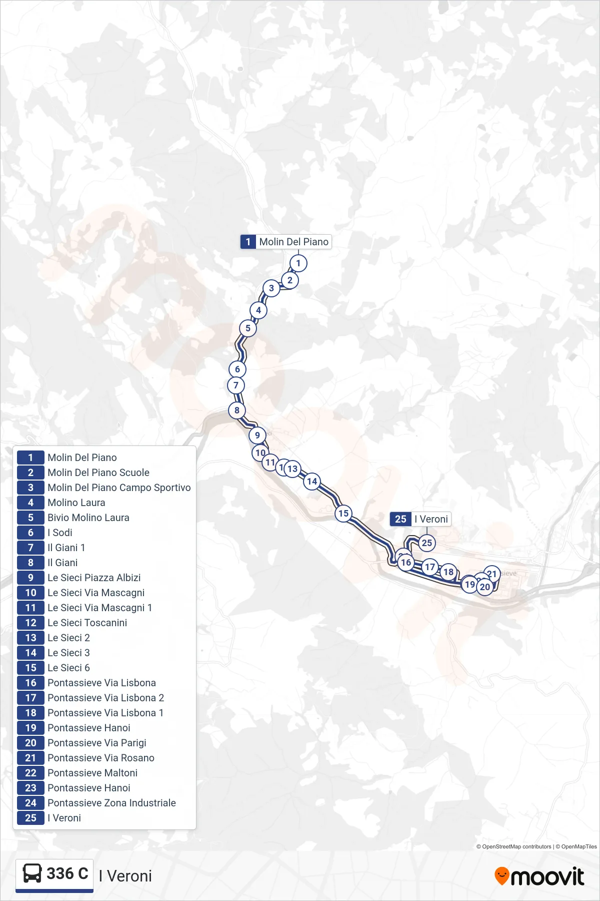 Linea 336 C bus (I Veroni) - Percorsi e fermate sulla mappa