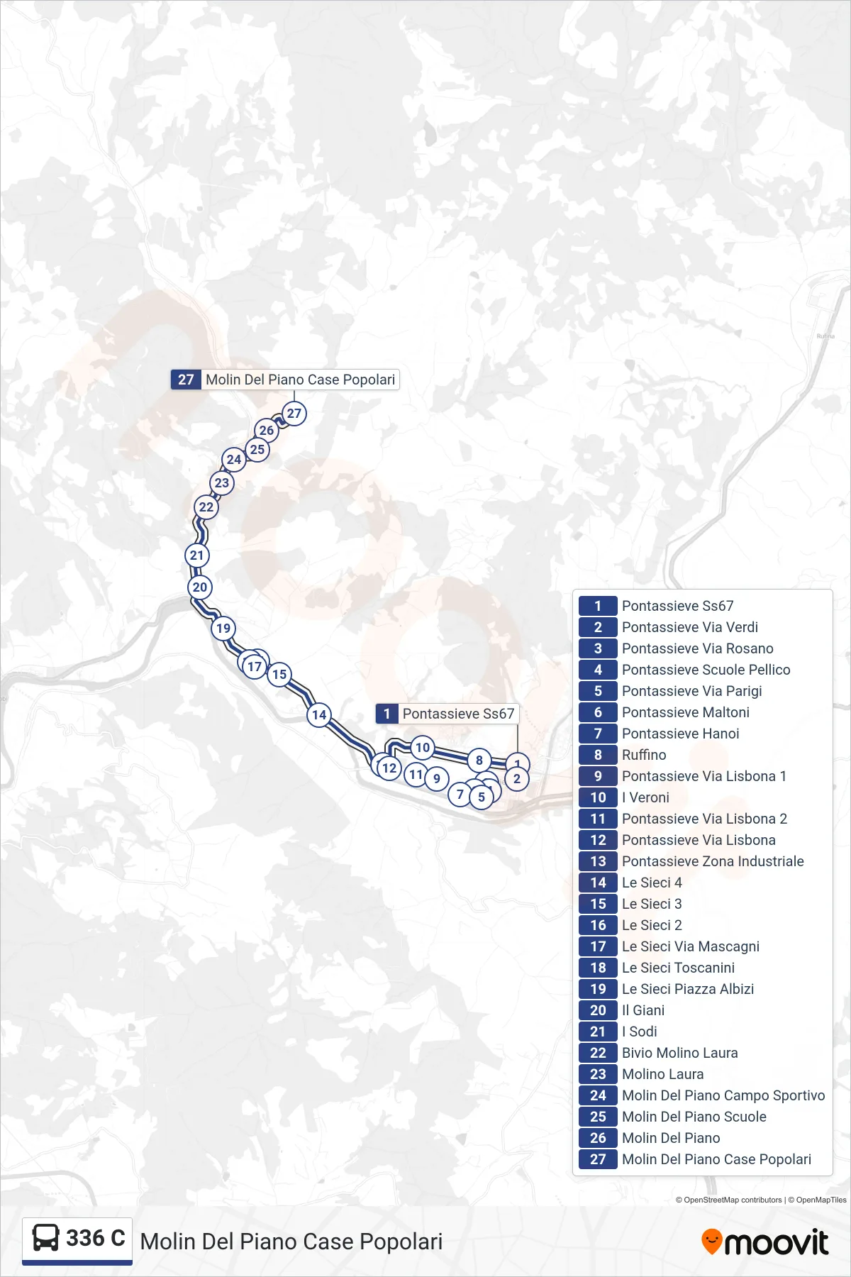 Linea 336 C bus (Molin Del Piano Case Popolari) - Percorsi e fermate sulla mappa
