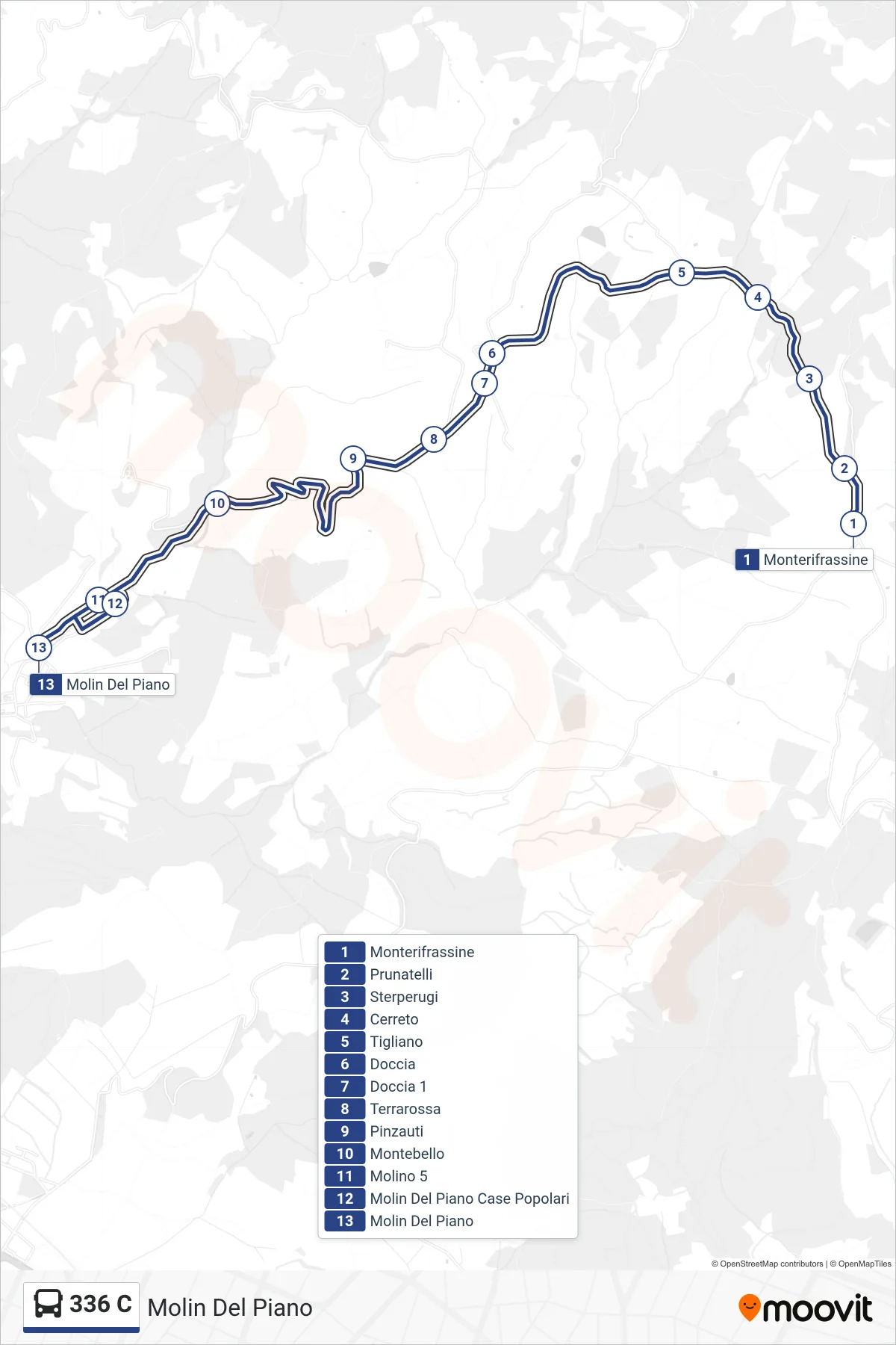 Linea 336 C bus (Molin Del Piano) - Percorsi e fermate sulla mappa