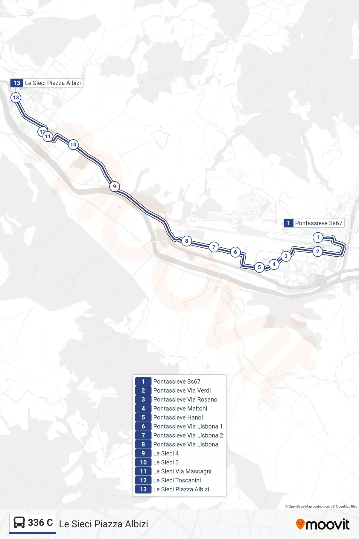 Linea 336 C bus (Le Sieci Piazza Albizi) - Percorsi e fermate sulla mappa