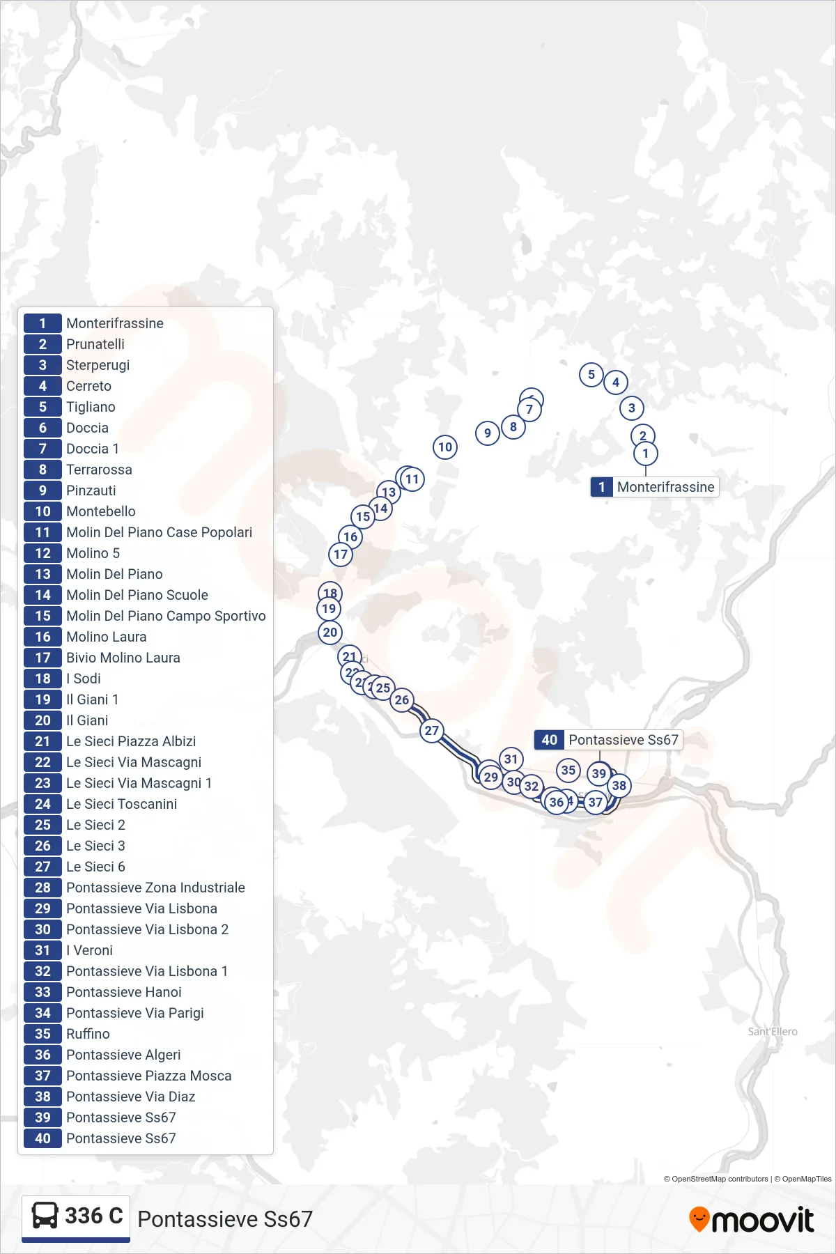 Linea 336 C bus (Pontassieve Ss67) - Percorsi e fermate sulla mappa
