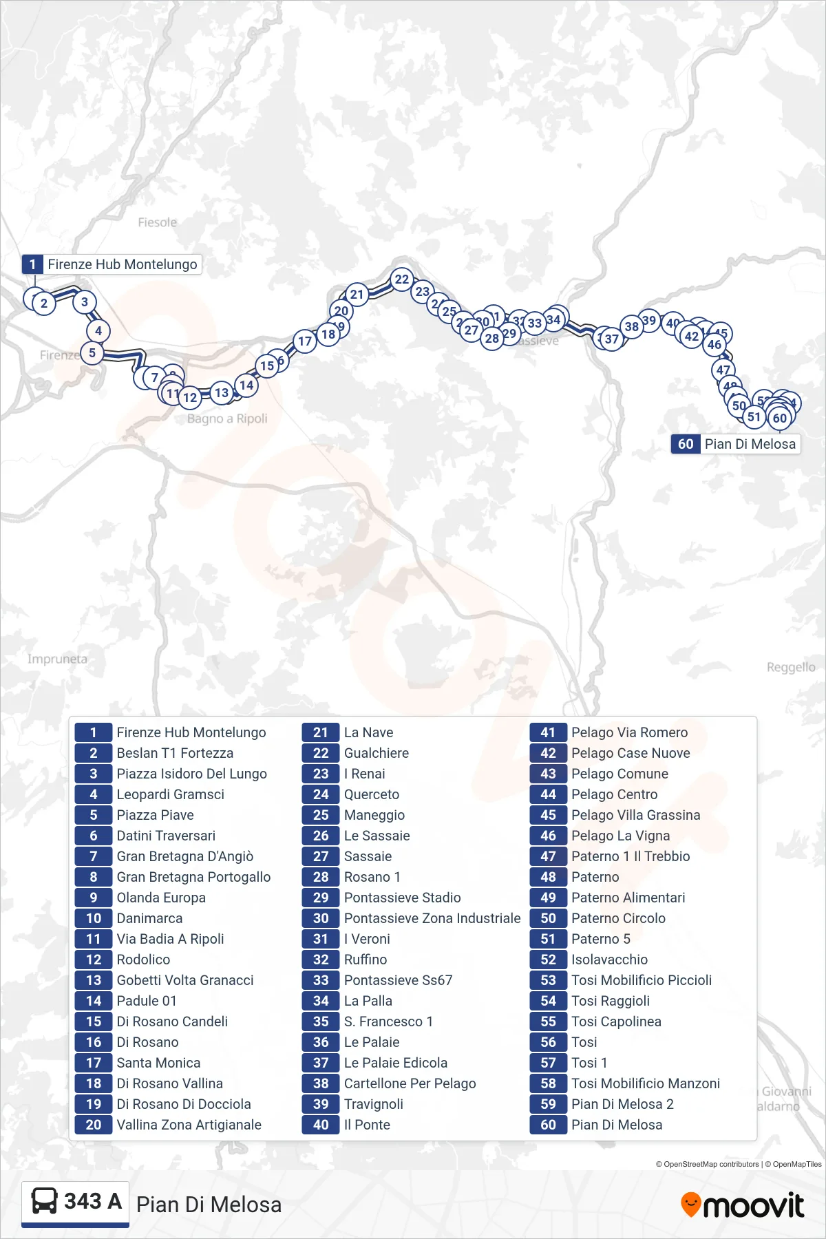 Linea 343 A bus (Pian Di Melosa) - Percorsi e fermate sulla mappa