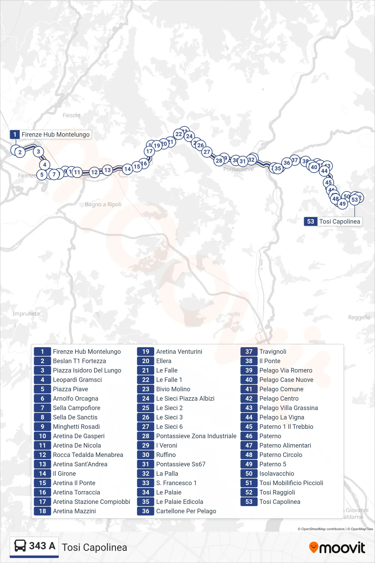 Linea 343 A bus (Tosi Capolinea) - Percorsi e fermate sulla mappa