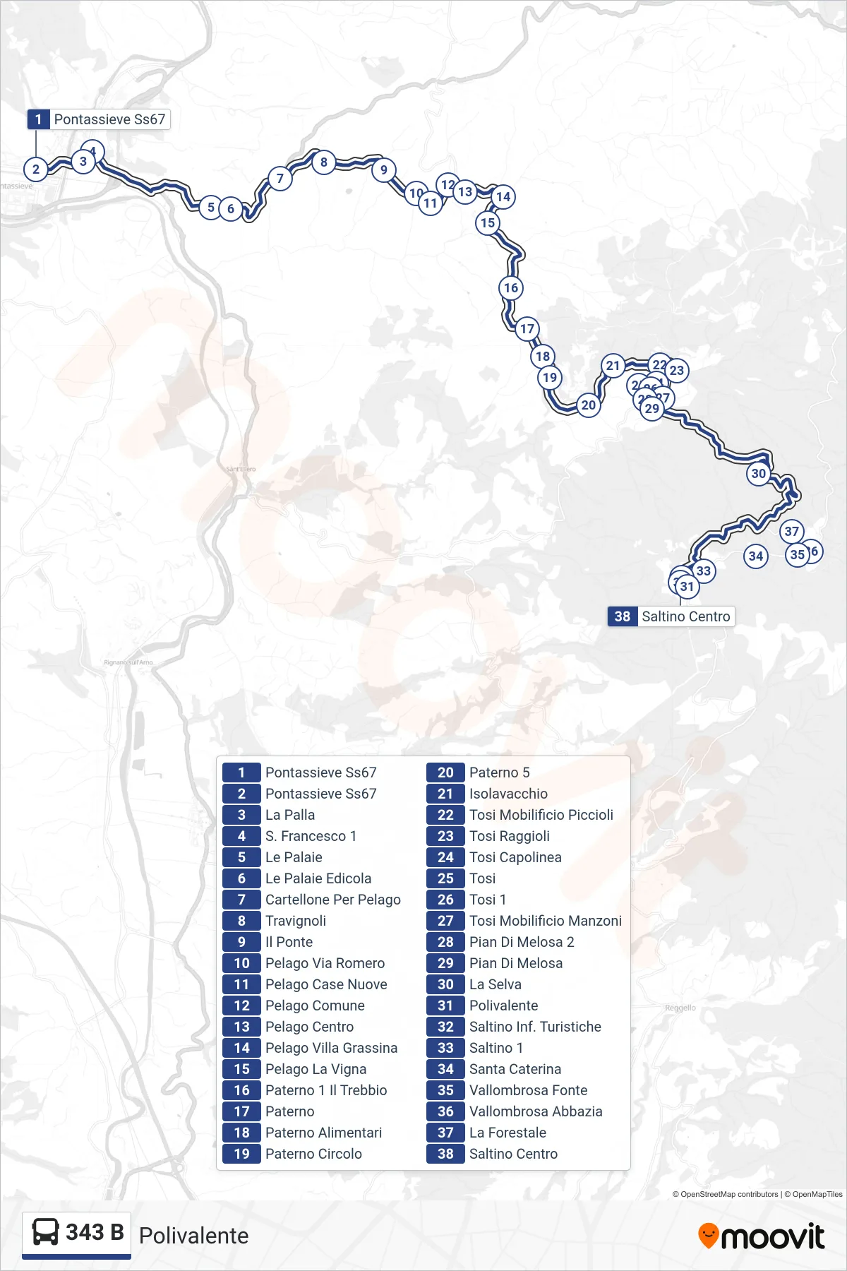 Linea 343 B  bus (Polivalente) - Percorsi e fermate sulla mappa