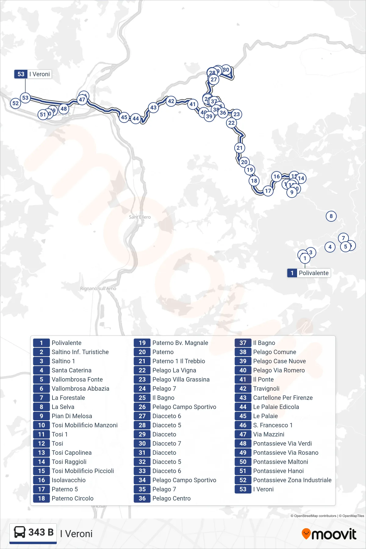 Linea 343 B  bus (I Veroni) - Percorsi e fermate sulla mappa