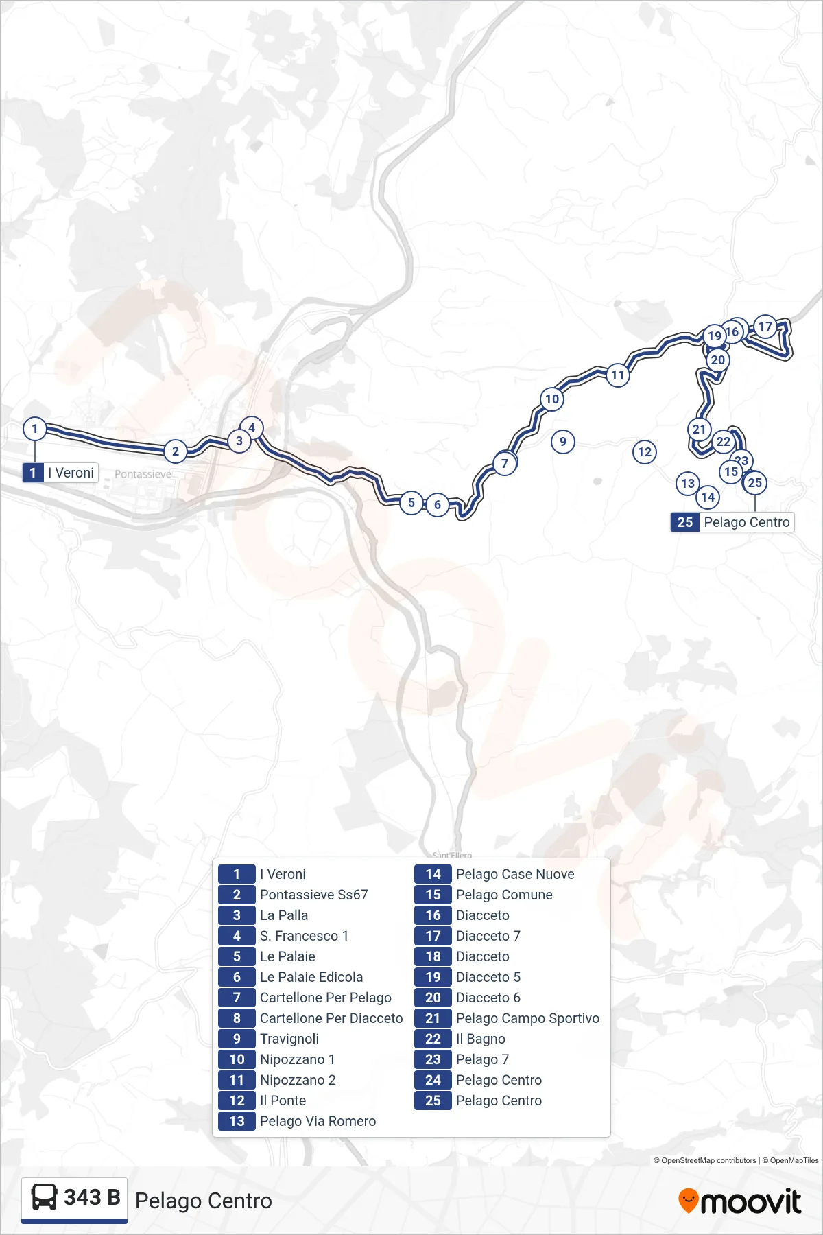 Linea 343 B bus (Pelago Centro) - Percorsi e fermate sulla mappa
