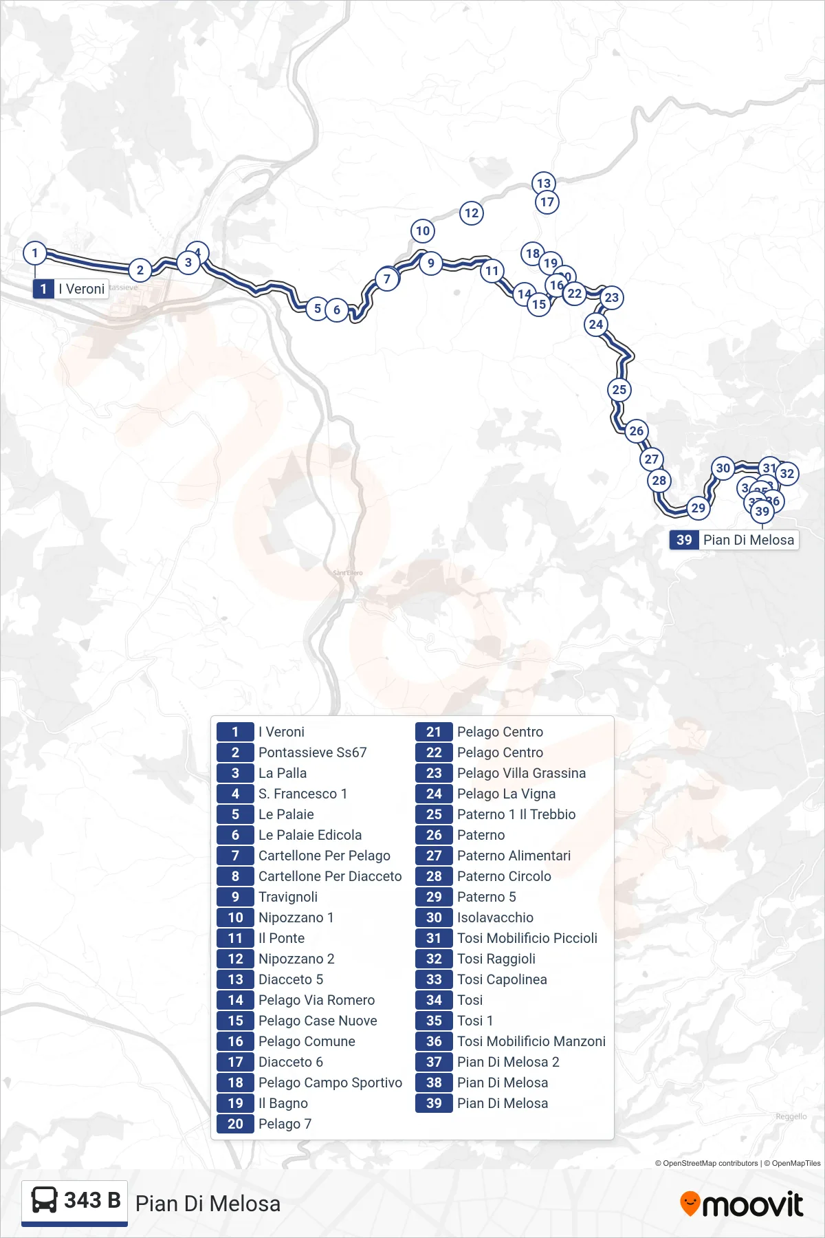 Linea 343 B  bus (Pian Di Melosa) - Percorsi e fermate sulla mappa