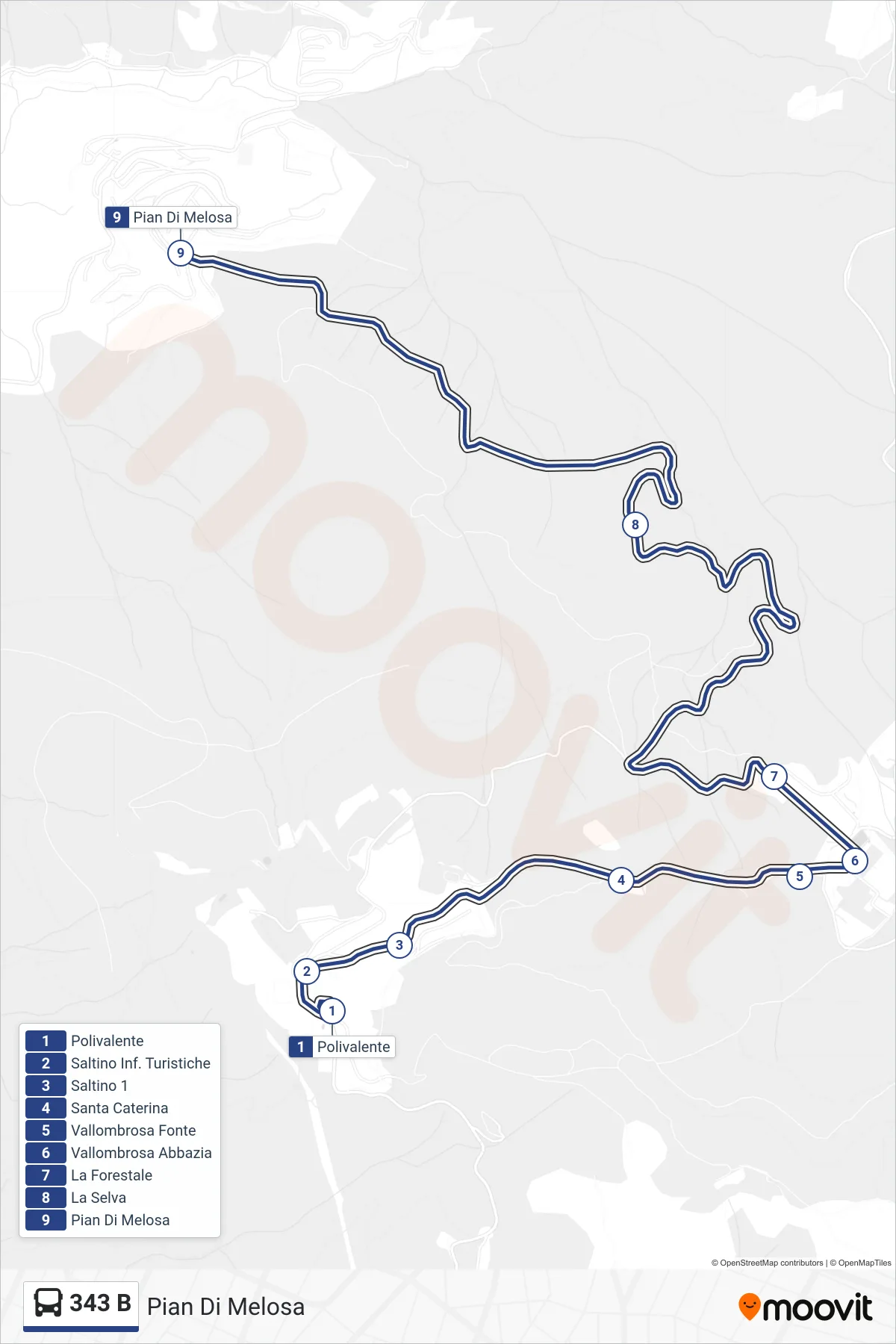 Linea 343 B bus (Pian Di Melosa) - Percorsi e fermate sulla mappa
