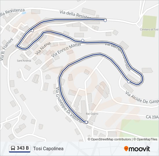 343 B bus Line Map