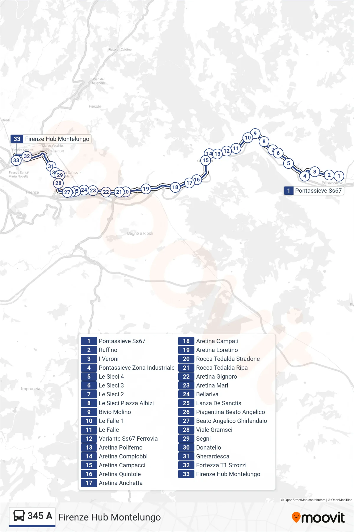 Linea 345 A bus (Firenze Hub Montelungo) - Percorsi e fermate sulla mappa