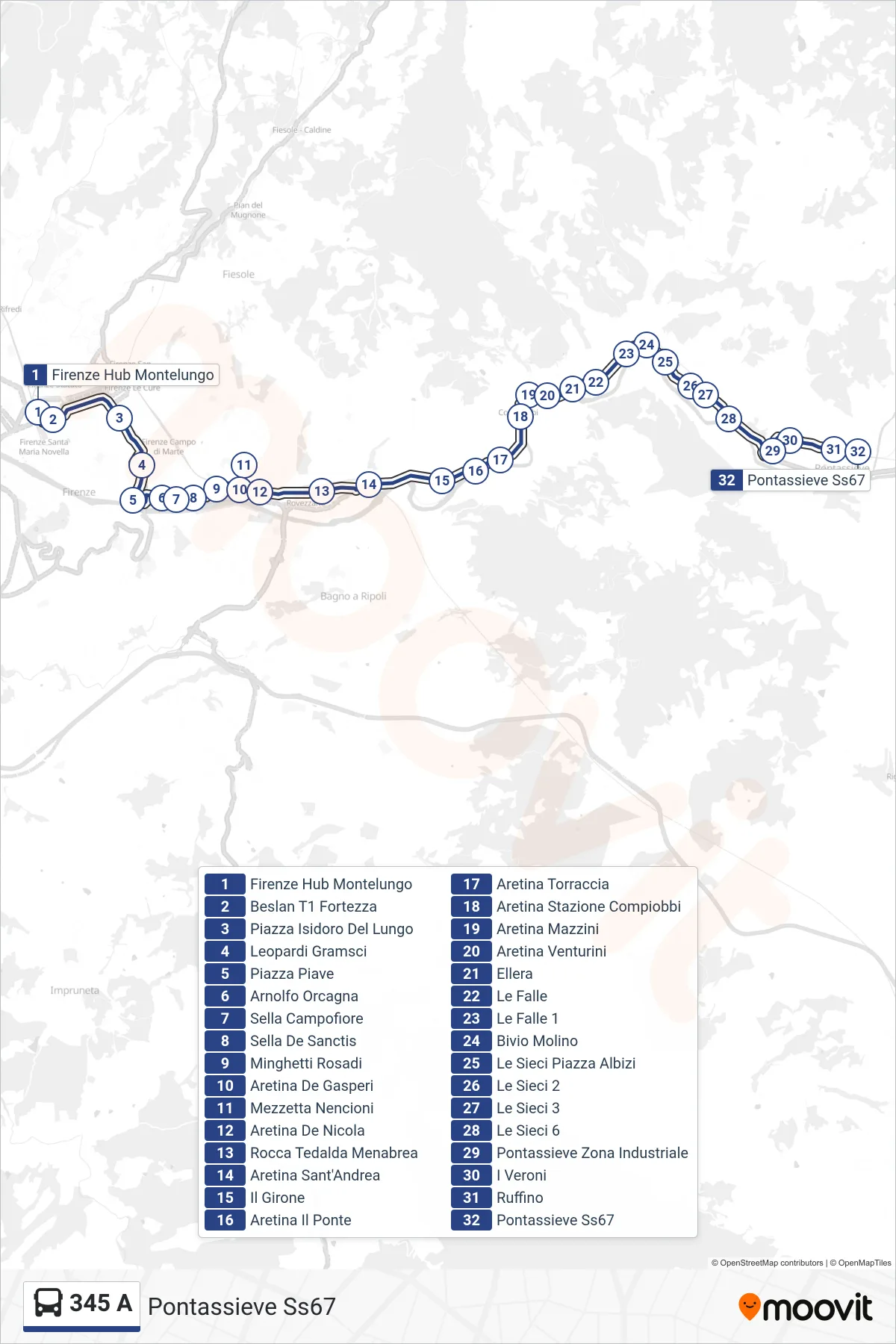 Linea 345 A bus (Pontassieve Ss67) - Percorsi e fermate sulla mappa