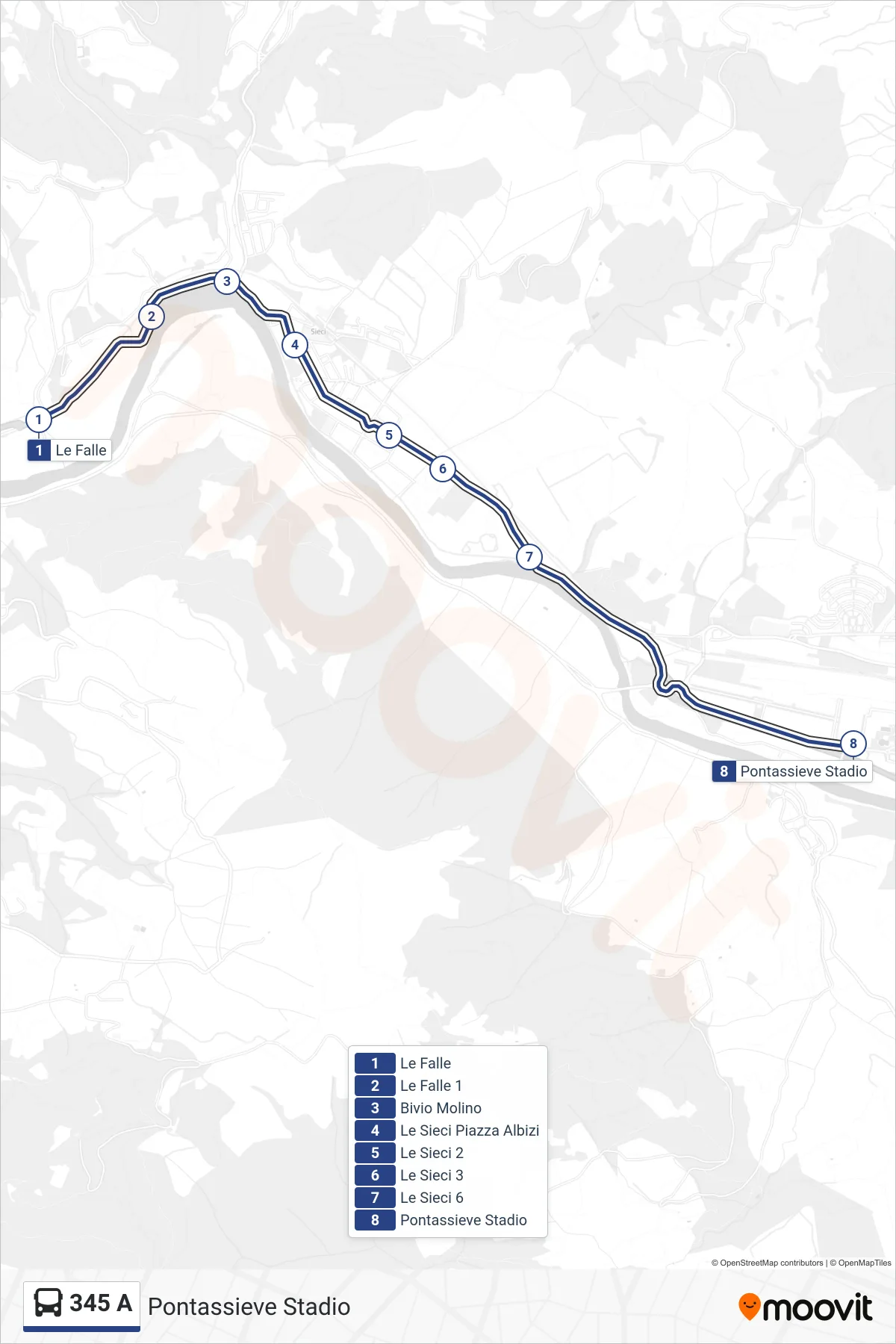 Linea 345 A bus (Pontassieve Stadio) - Percorsi e fermate sulla mappa