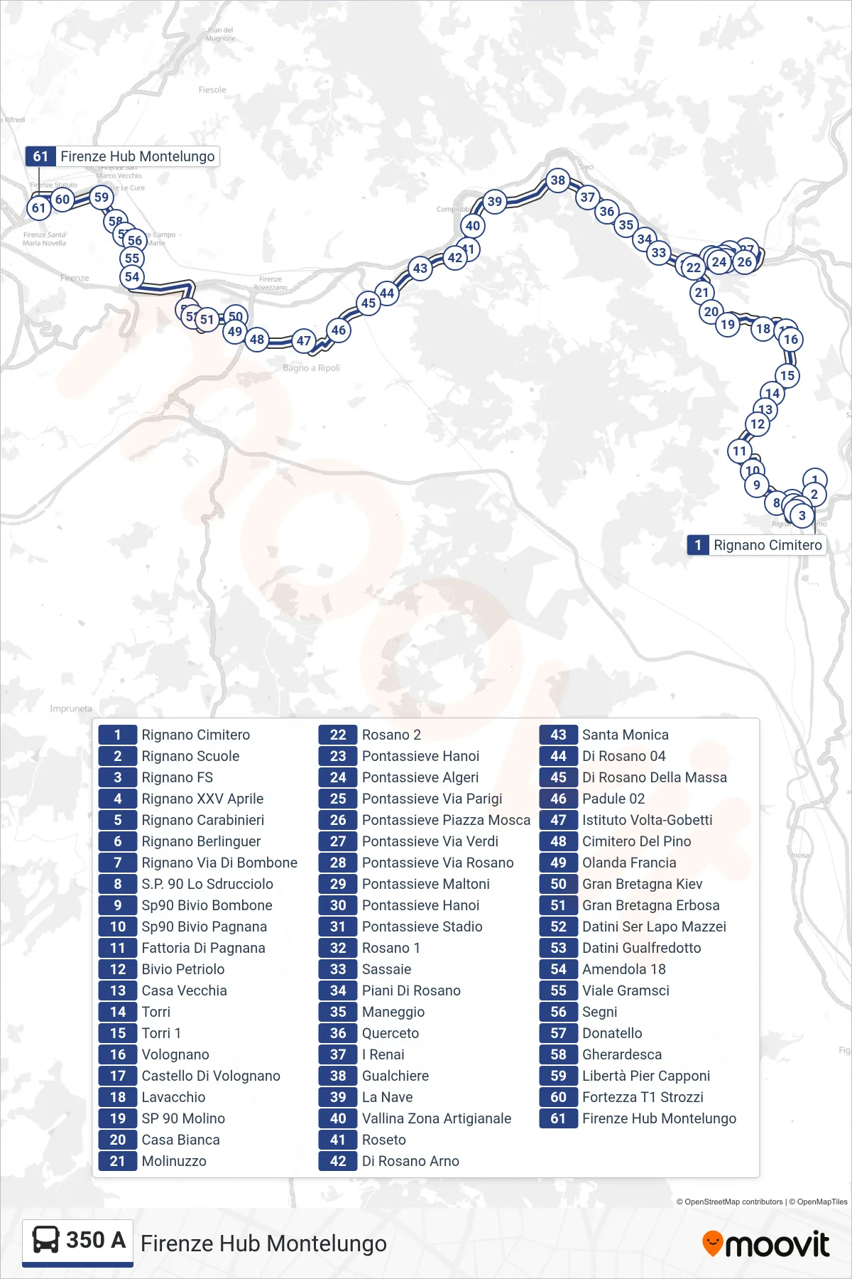 Linea 350 A  bus (Firenze Hub Montelungo) - Percorsi e fermate sulla mappa