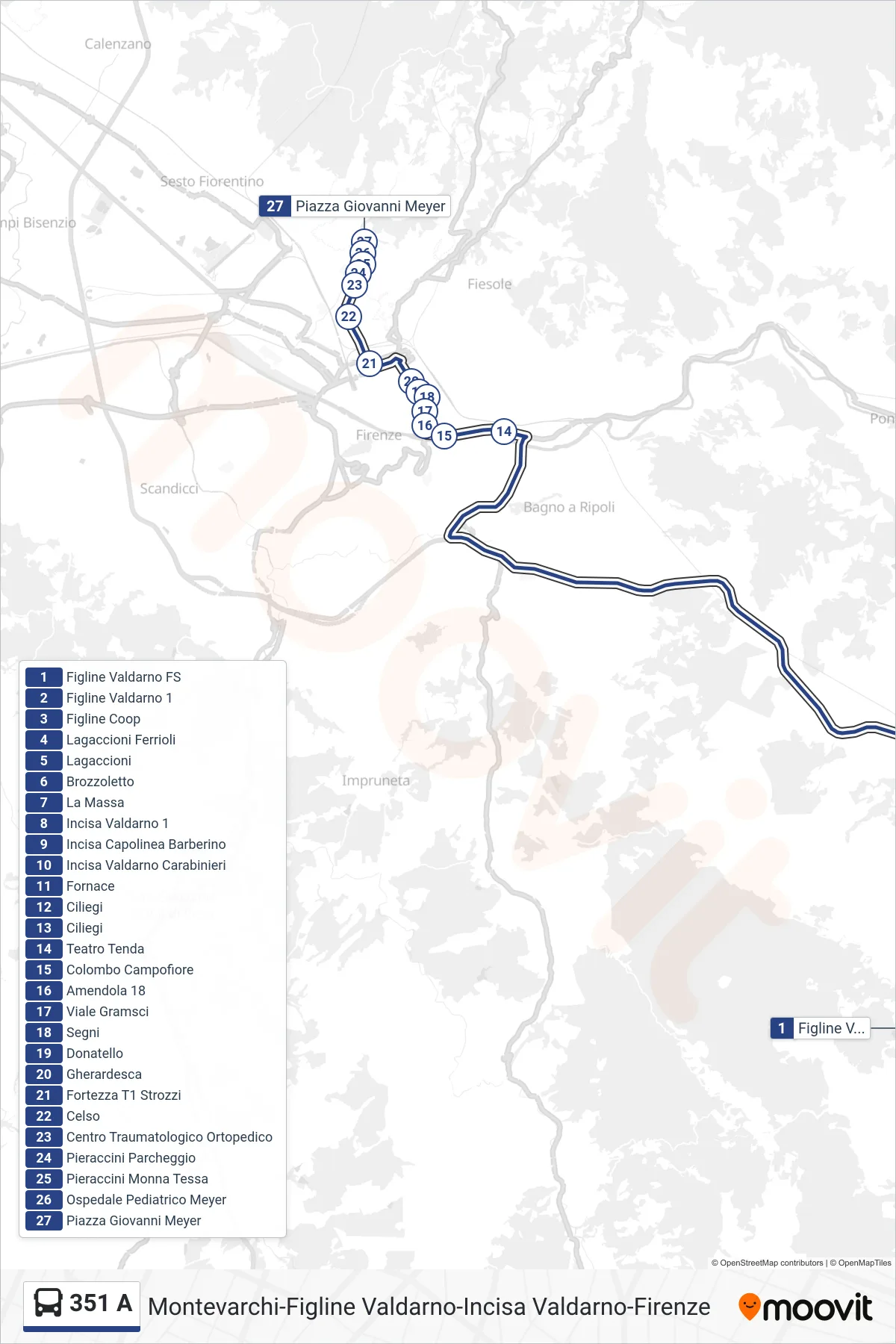 Linea 351 A  bus (Piazza Giovanni Meyer) - Percorsi e fermate sulla mappa