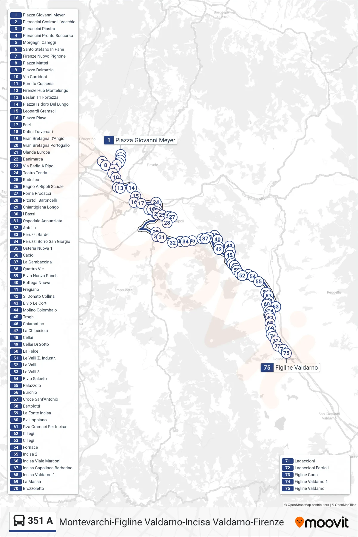 Linea 351 A  bus (Figline Valdarno) - Percorsi e fermate sulla mappa