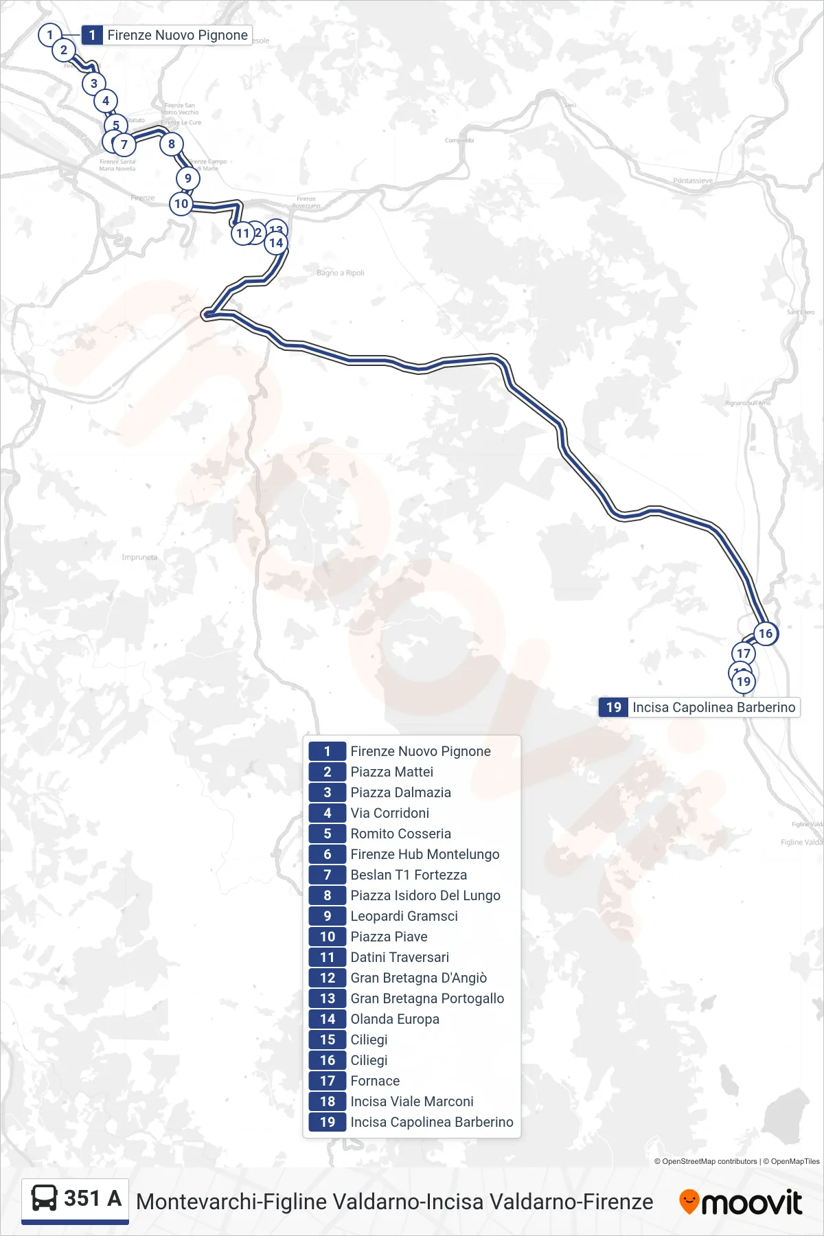 Linea 351 A bus (Incisa Capolinea Barberino) - Percorsi e fermate sulla mappa