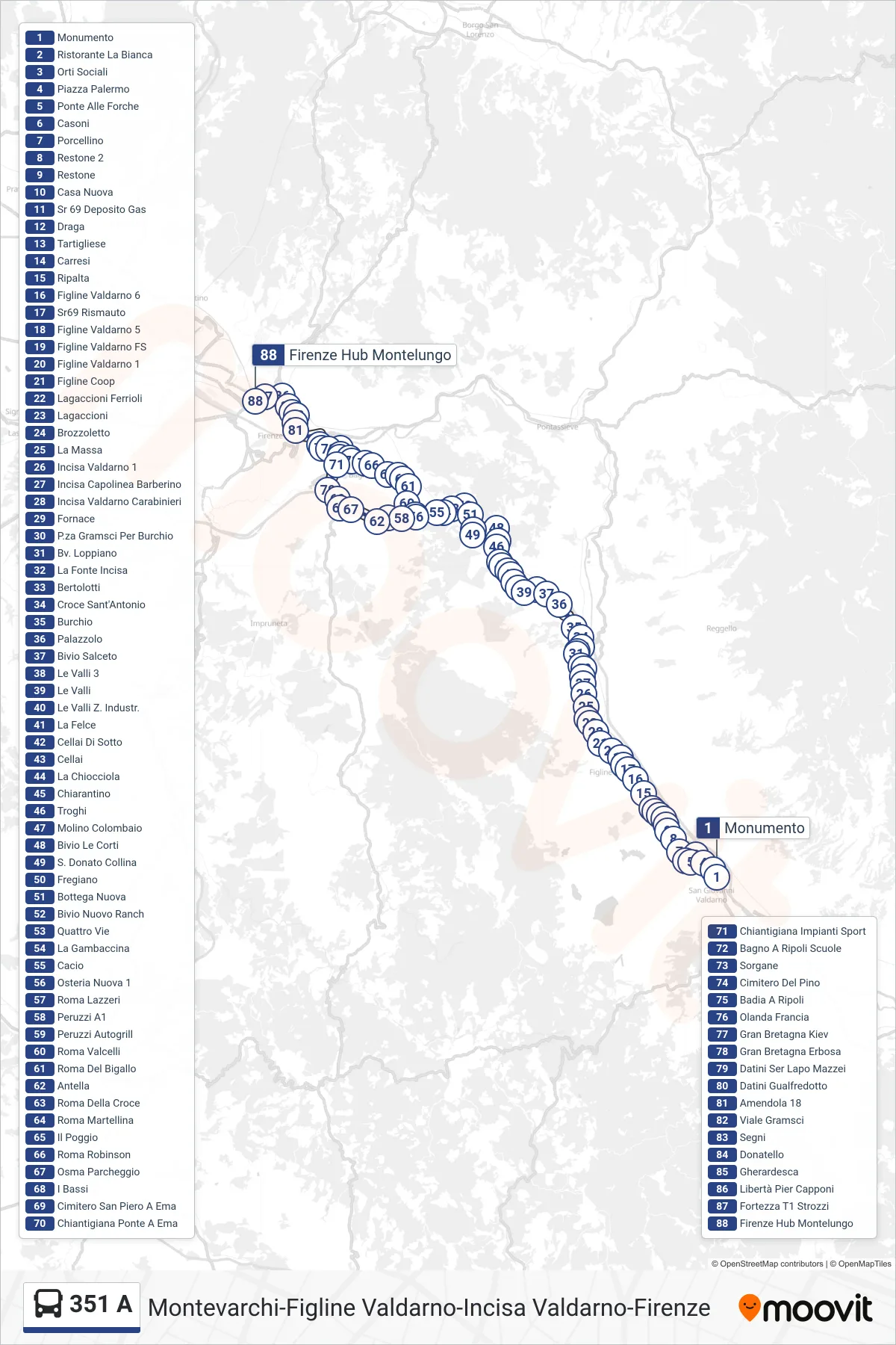 Linea 351 A bus (Firenze Hub Montelungo) - Percorsi e fermate sulla mappa