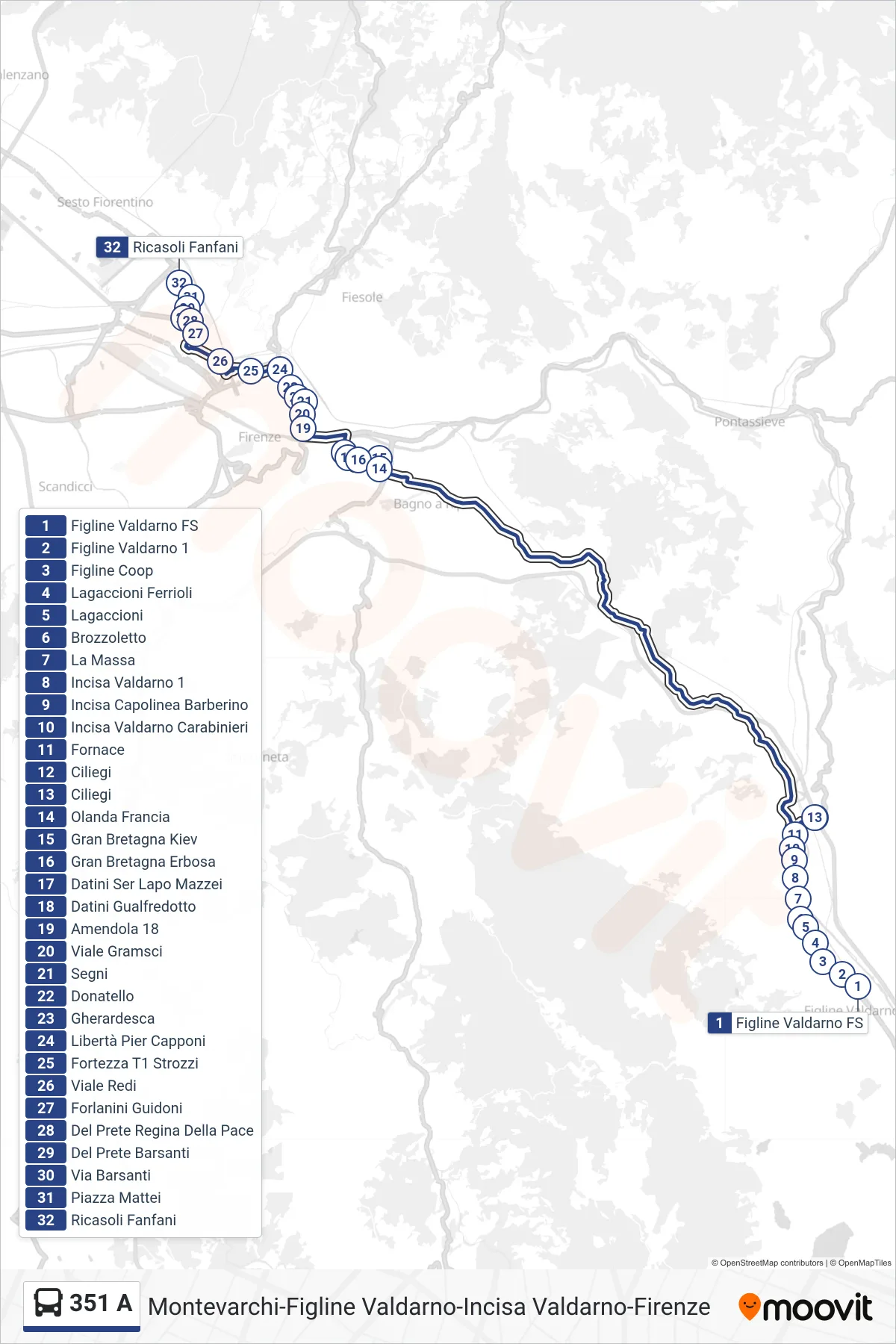 Linea 351 A bus (Firenze Nuovo Pignone) - Percorsi e fermate sulla mappa