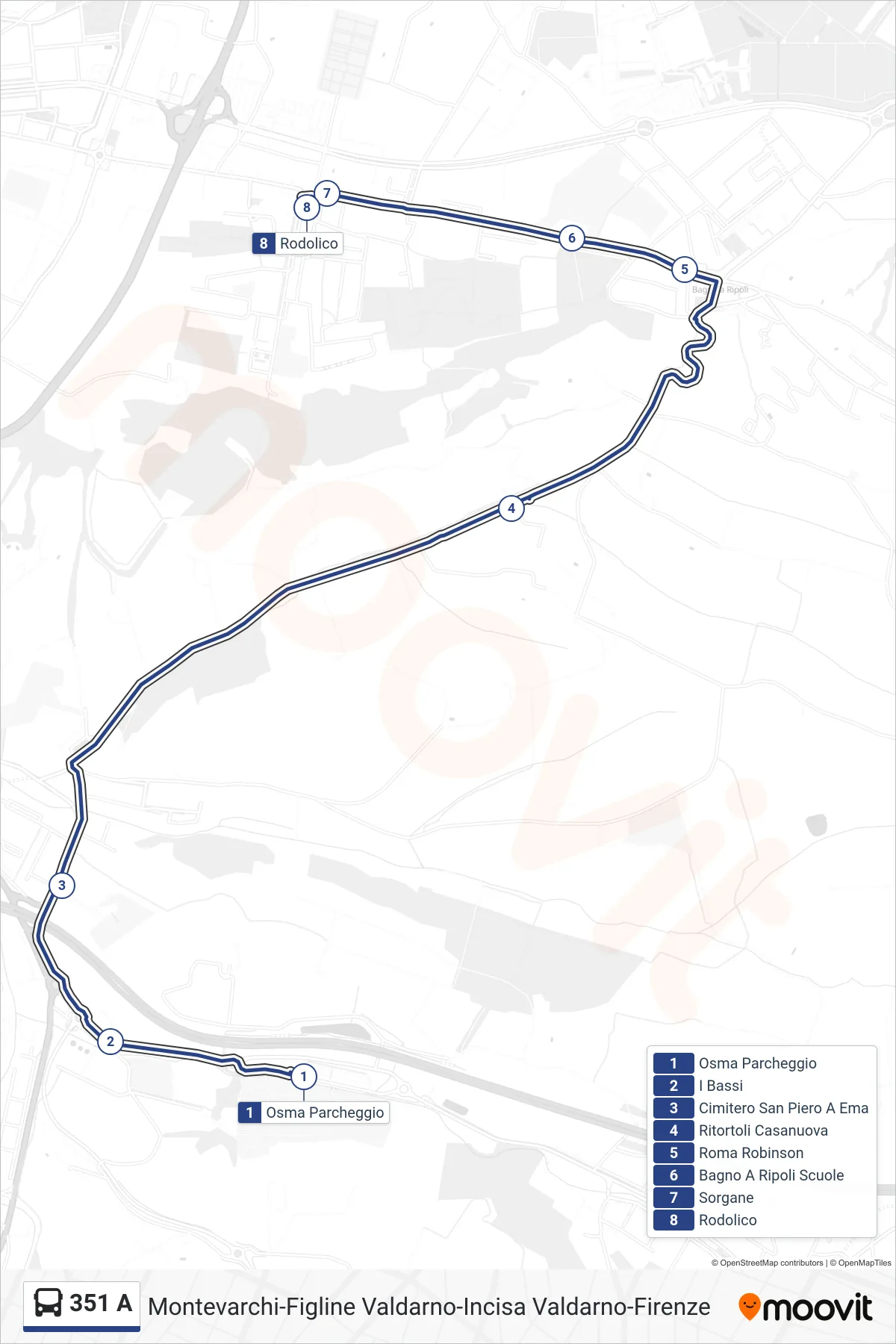 Linea 351 A  bus (Rodolico) - Percorsi e fermate sulla mappa