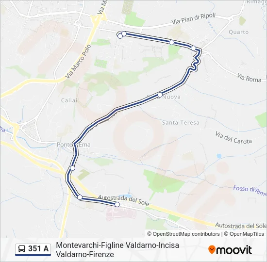 351 A Bus Line Map