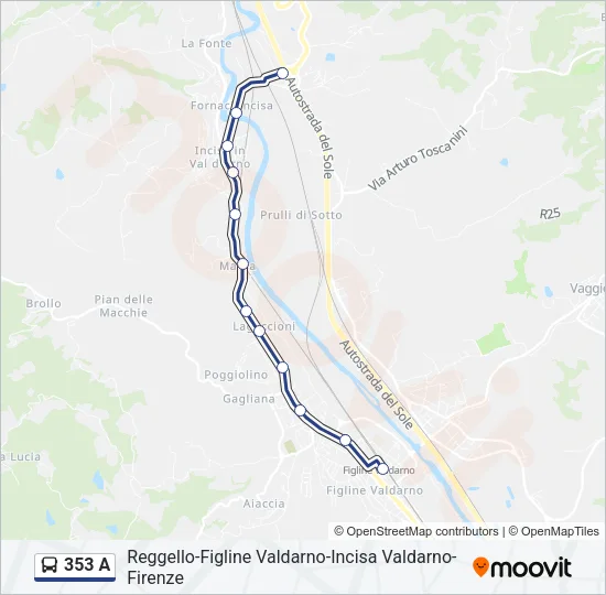 353 A Bus Line Map