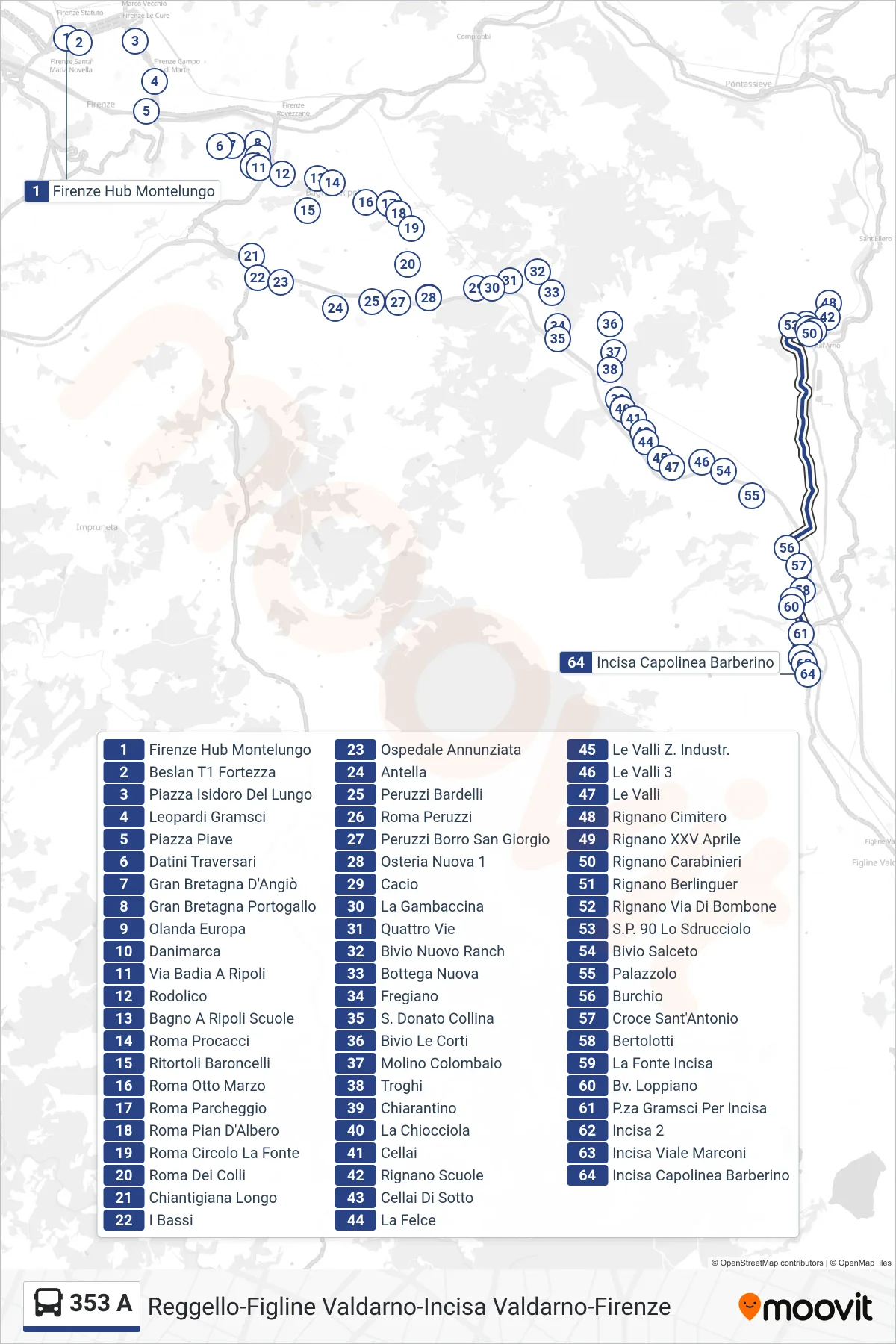 Linea 353 A  bus (Incisa Capolinea Barberino) - Percorsi e fermate sulla mappa
