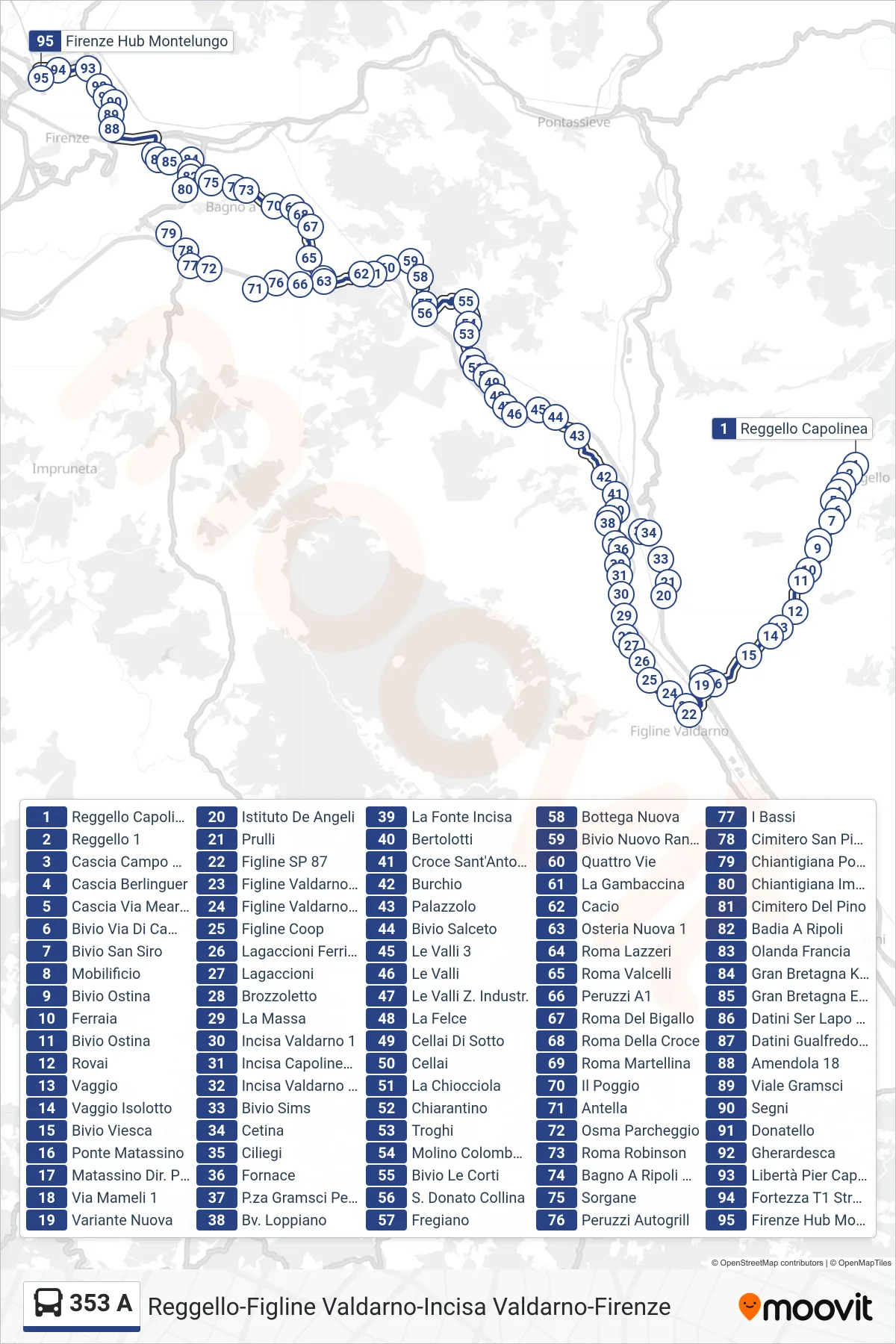 Linea 353 A bus (Firenze Hub Montelungo) - Percorsi e fermate sulla mappa
