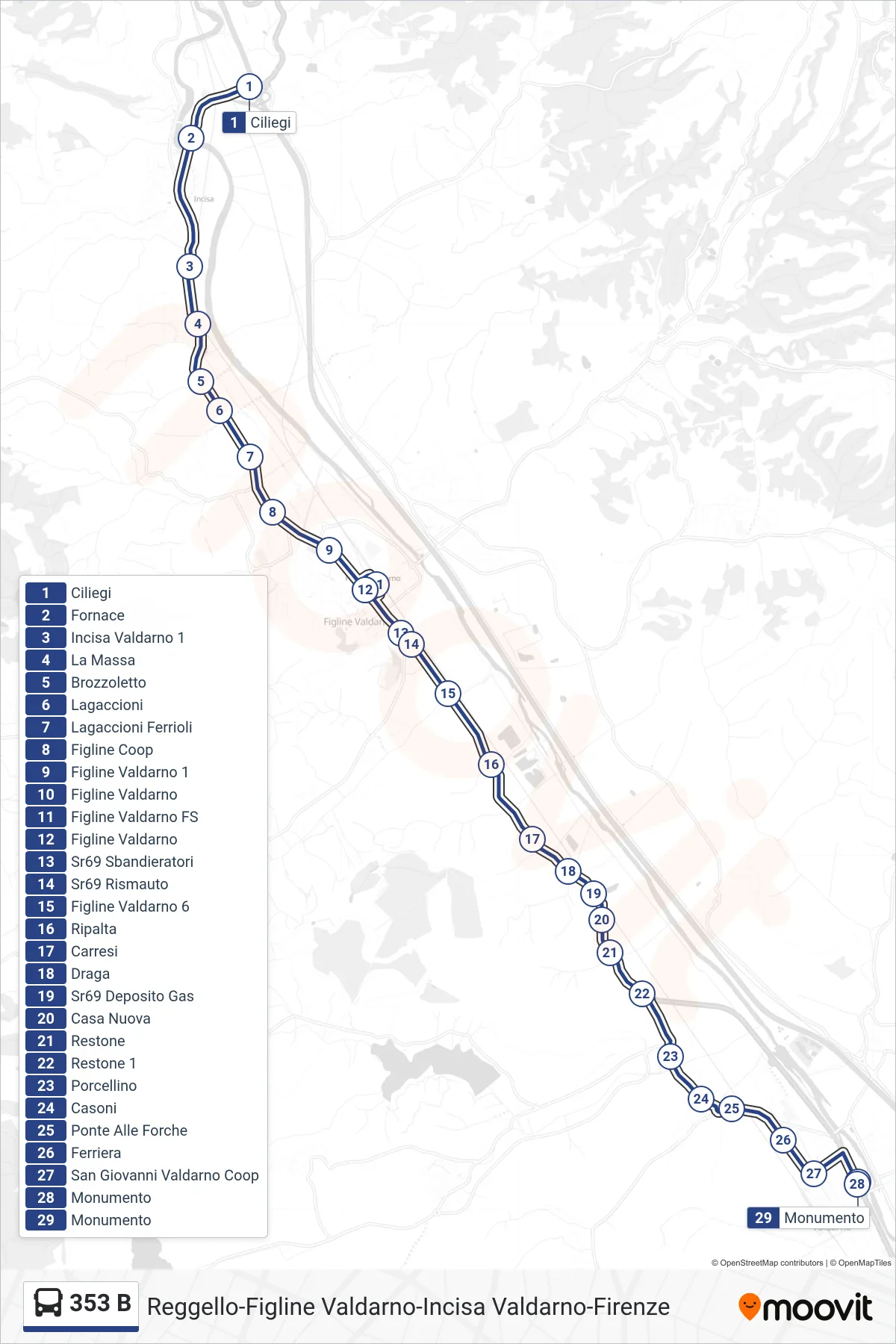 Linea 353 B bus (Monumento) - Percorsi e fermate sulla mappa