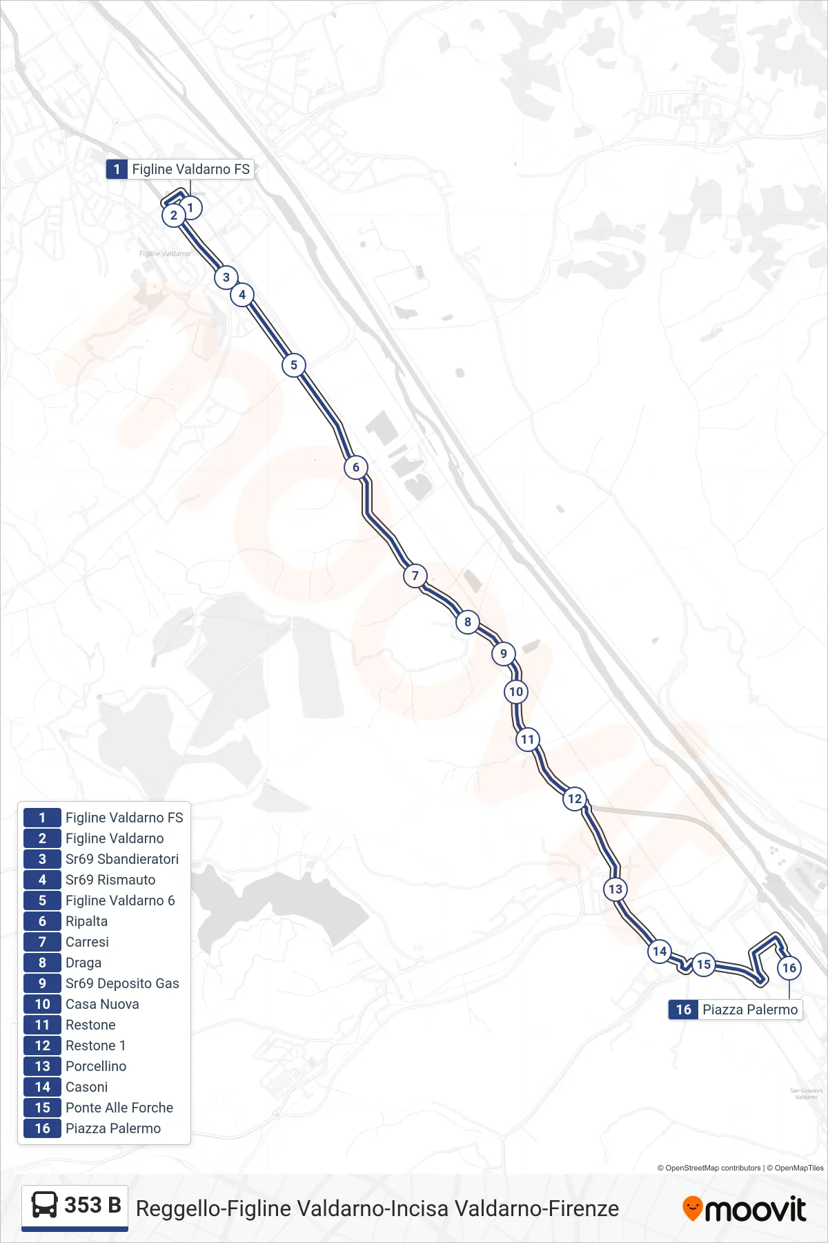 Linea 353 B bus (Piazza Palermo) - Percorsi e fermate sulla mappa