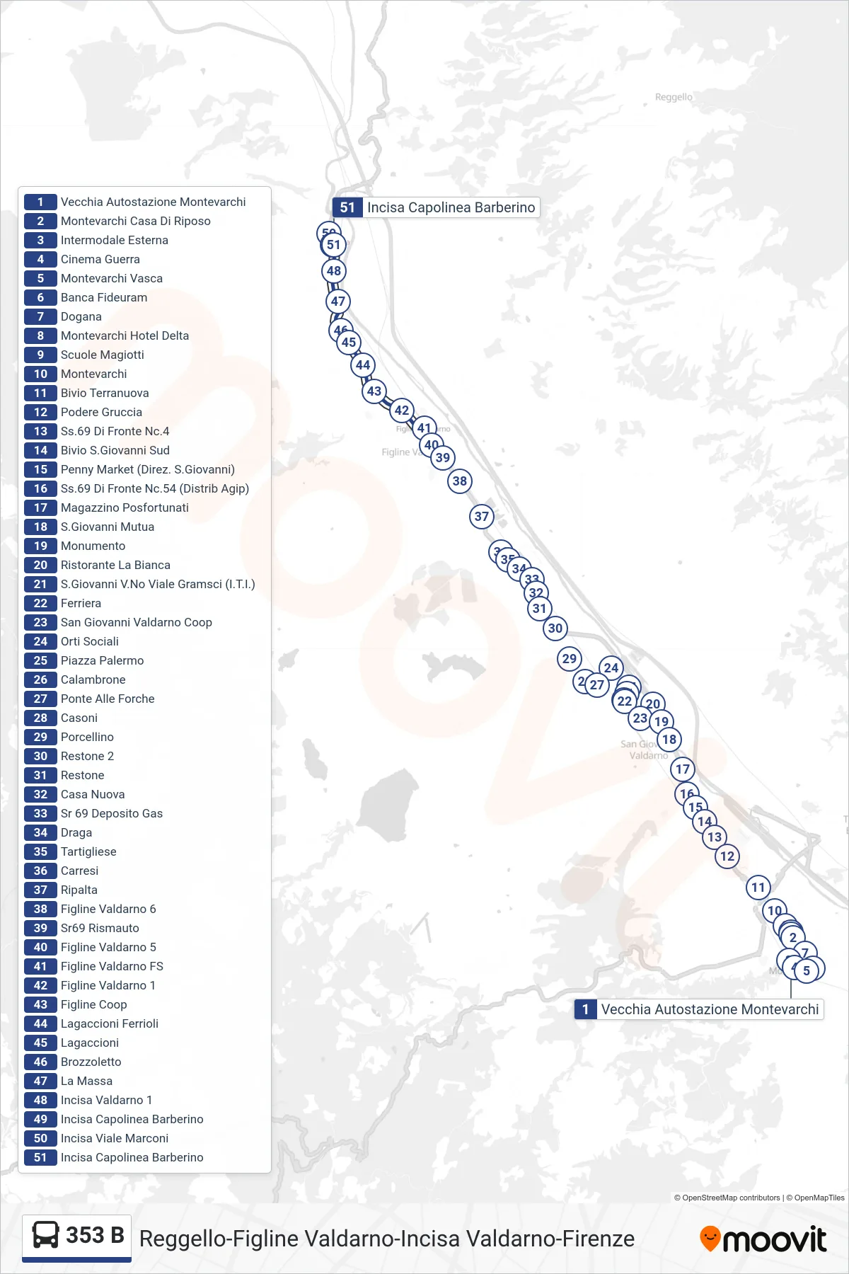 Linea 353 B  bus (Incisa Capolinea Barberino) - Percorsi e fermate sulla mappa