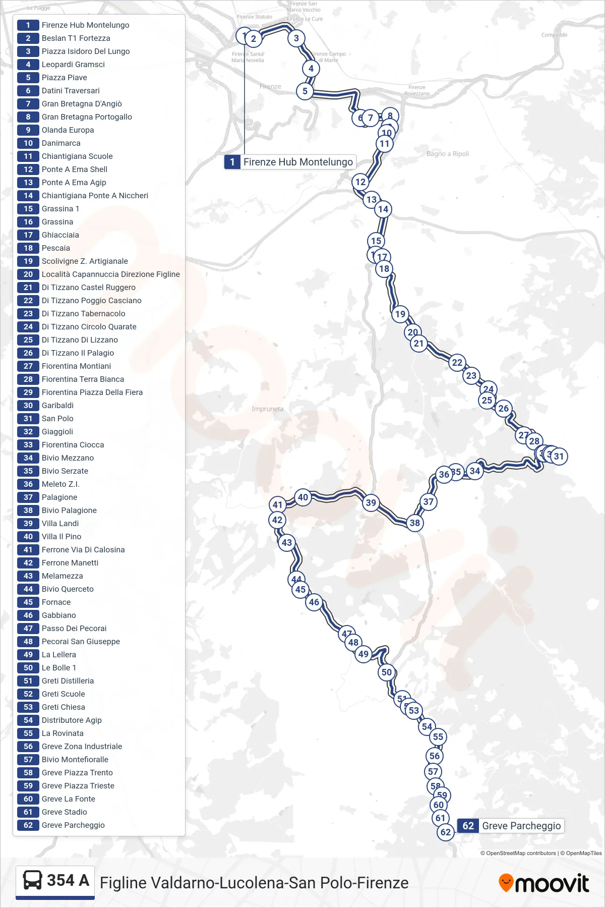 Linea 354 A  bus (Greve Parcheggio) - Percorsi e fermate sulla mappa