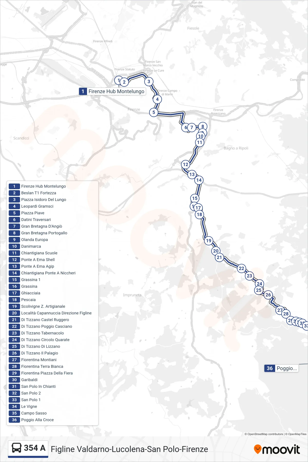 Linea 354 A bus (Poggio Alla Croce) - Percorsi e fermate sulla mappa