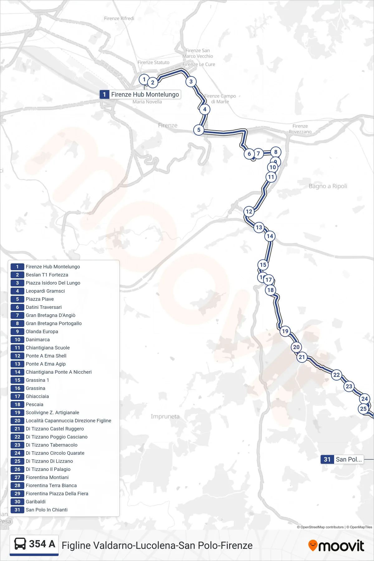 Linea 354 A bus (San Polo In Chianti) - Percorsi e fermate sulla mappa