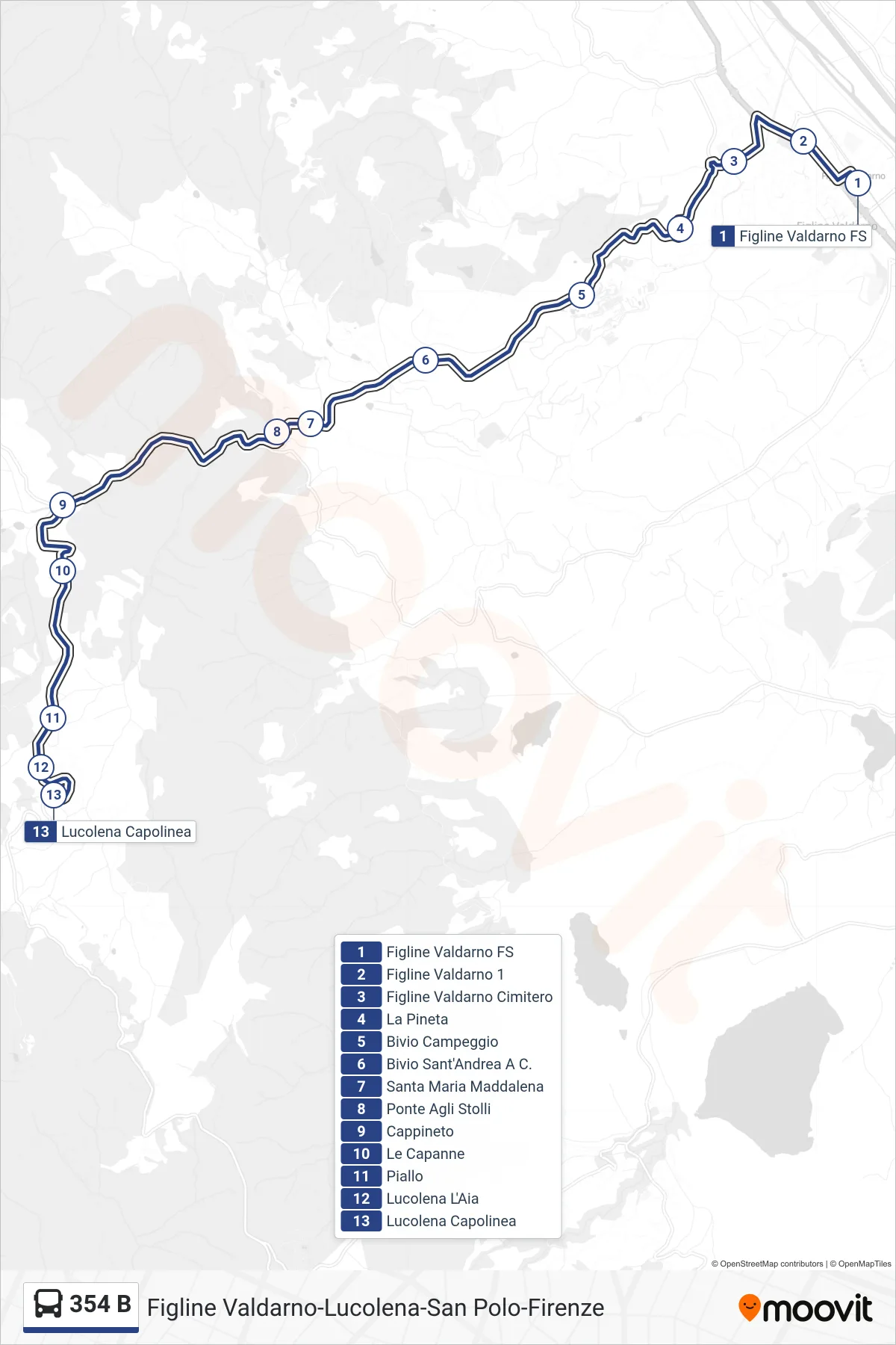 Linea 354 B  bus (Lucolena Capolinea) - Percorsi e fermate sulla mappa