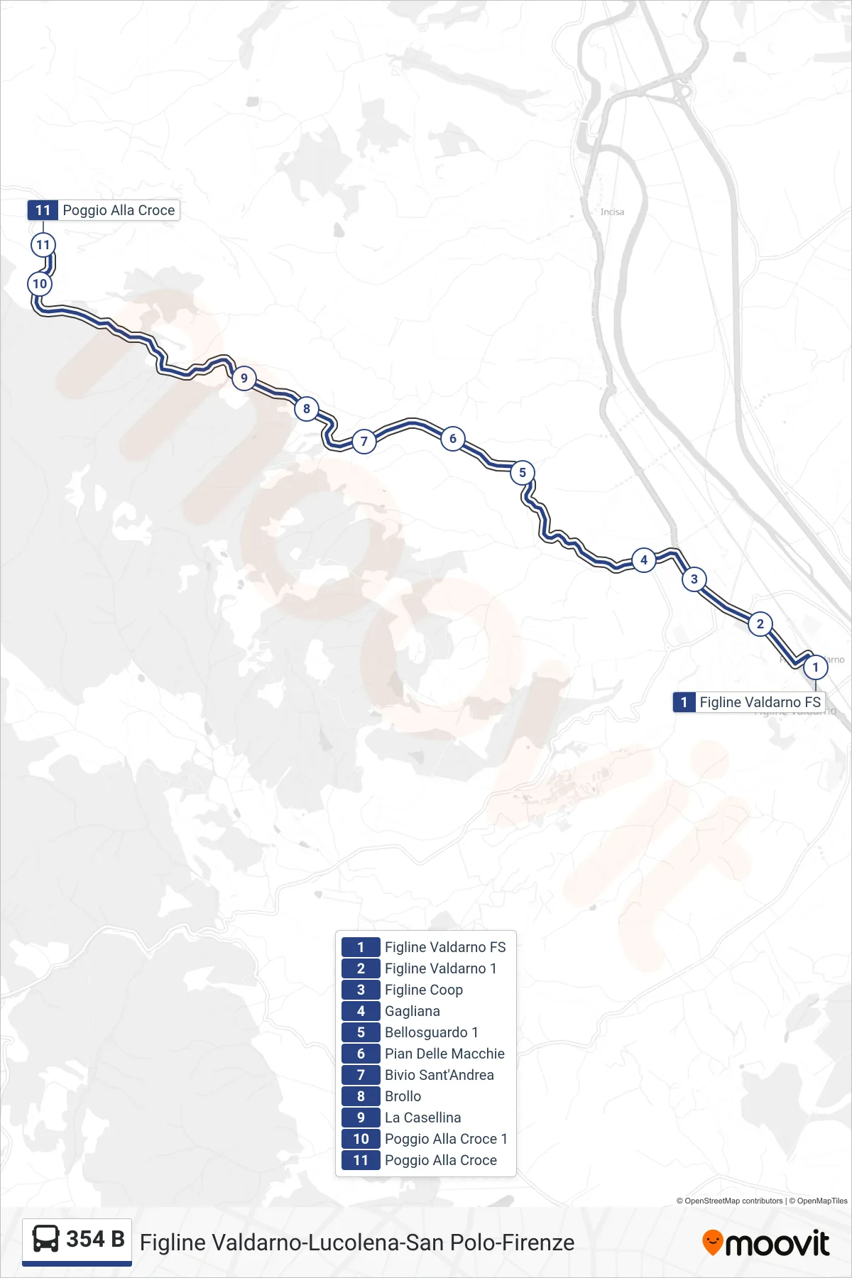 Linea 354 B bus (Poggio Alla Croce) - Percorsi e fermate sulla mappa
