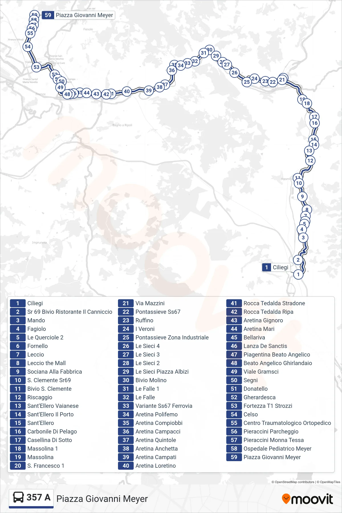 Linea 357 A bus (Piazza Giovanni Meyer) - Percorsi e fermate sulla mappa