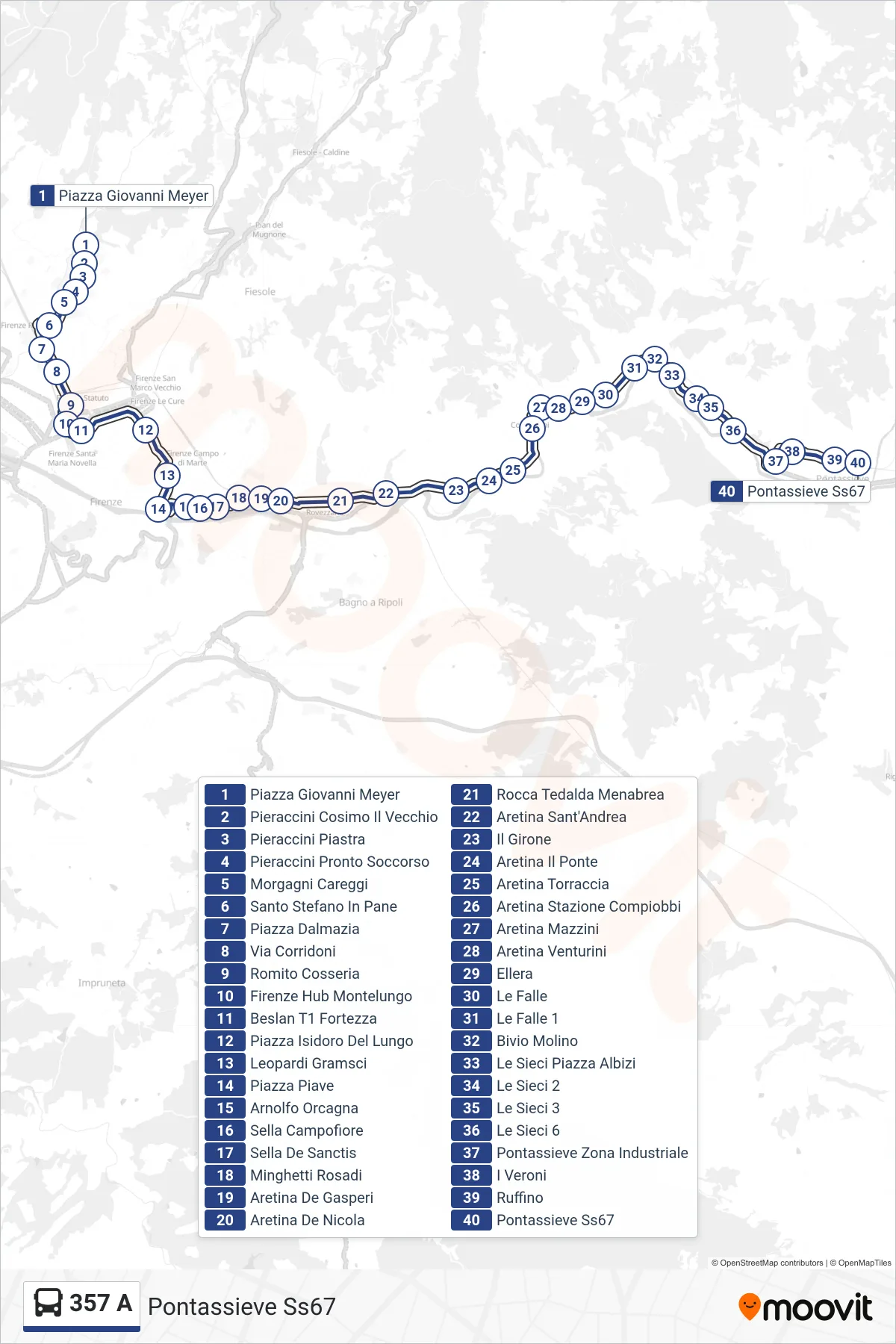Linea 357 A  bus (Pontassieve Ss67) - Percorsi e fermate sulla mappa